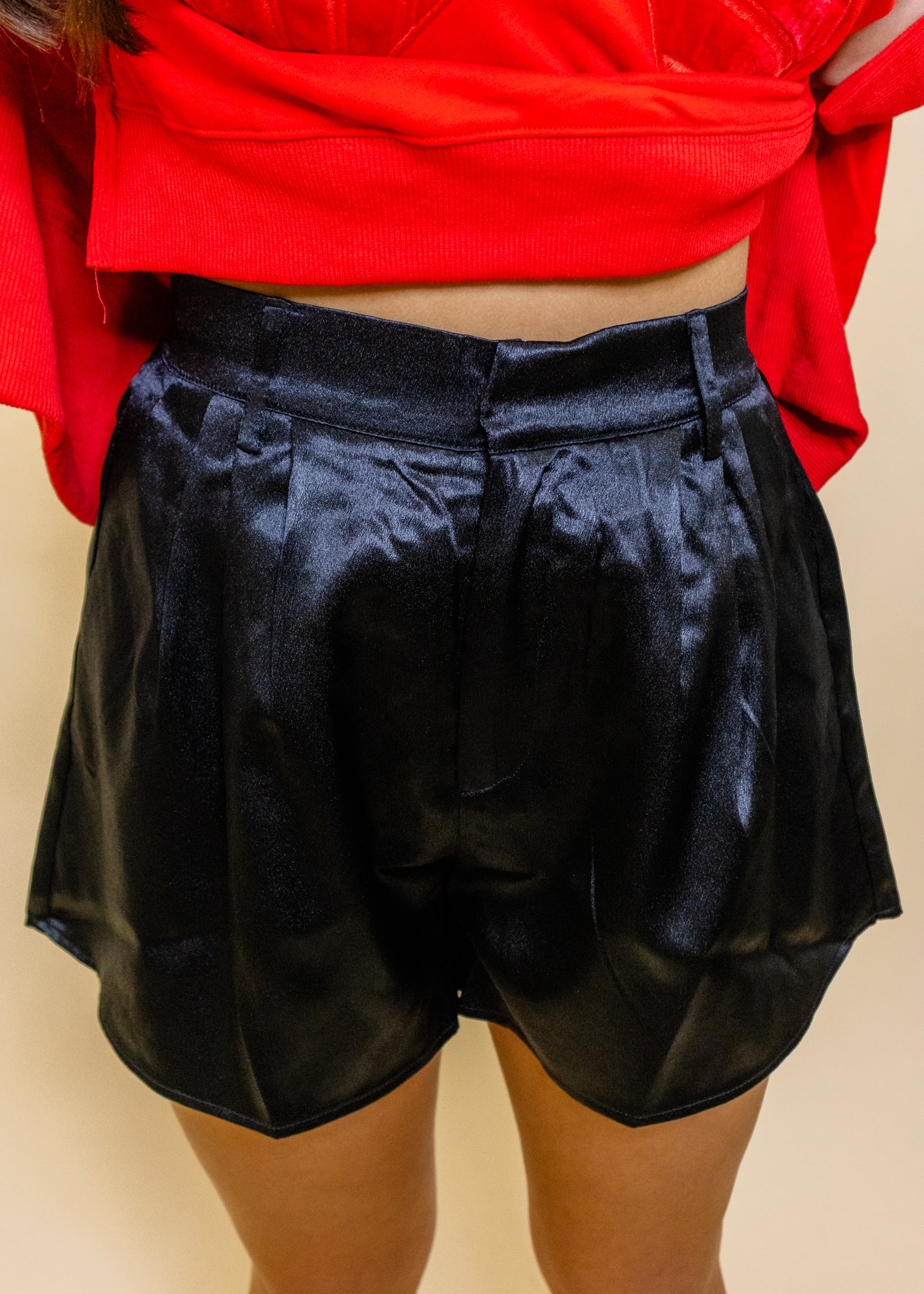 Black Metallic Pleated Shorts