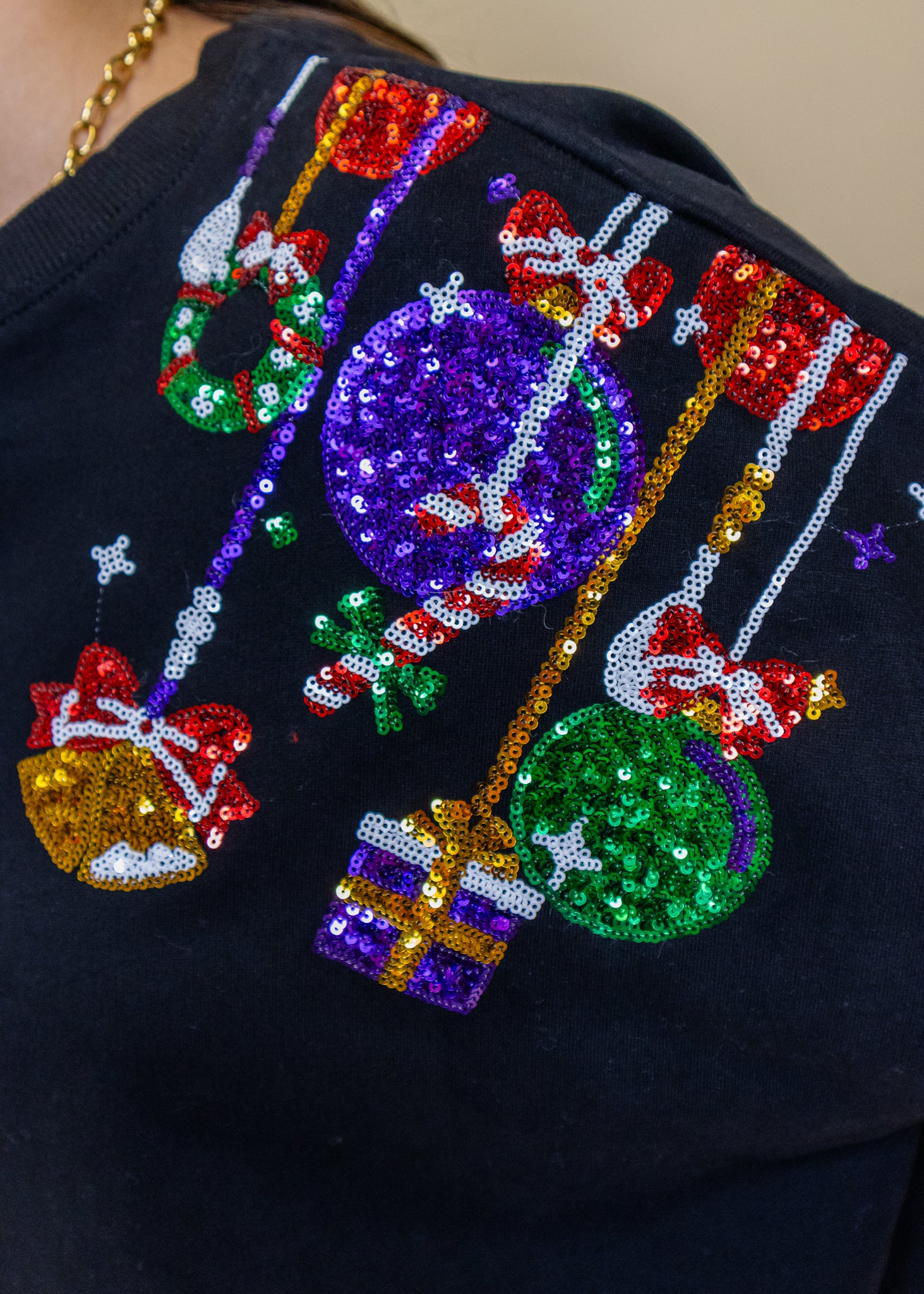 Black Sequin Ornament Sweatshirt