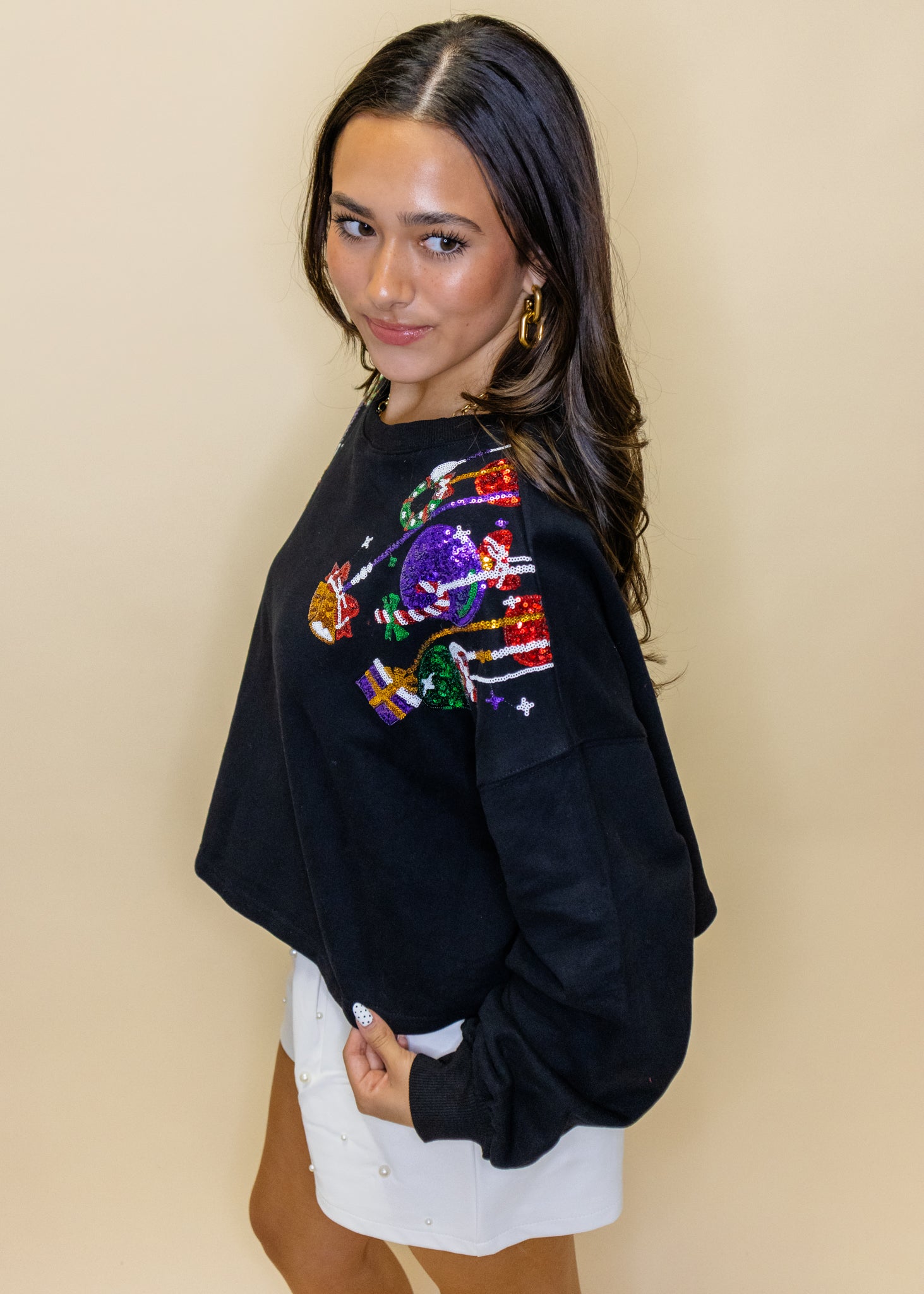 Black Sequin Ornament Sweatshirt