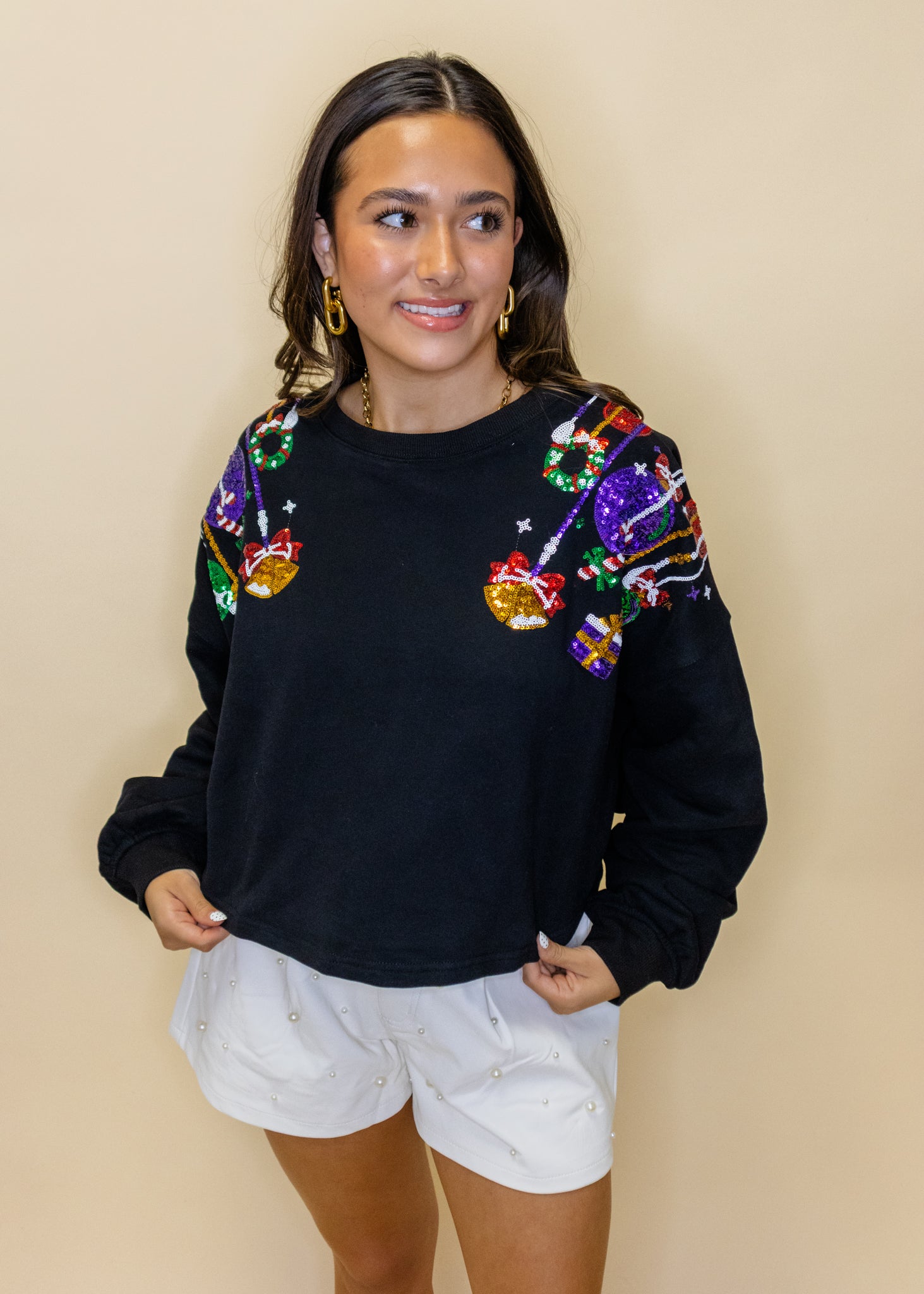 Black Sequin Ornament Sweatshirt