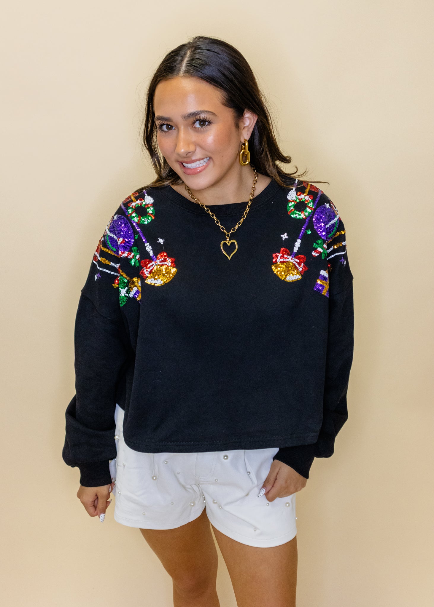 Black Sequin Ornament Sweatshirt