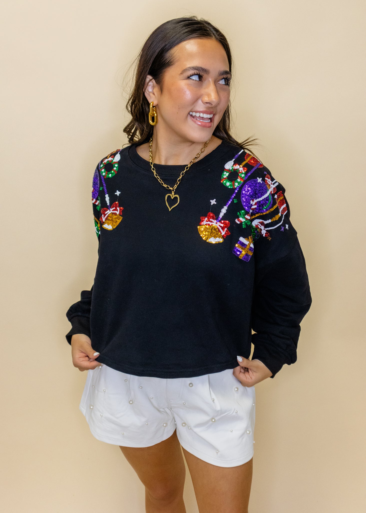 Black Sequin Ornament Sweatshirt