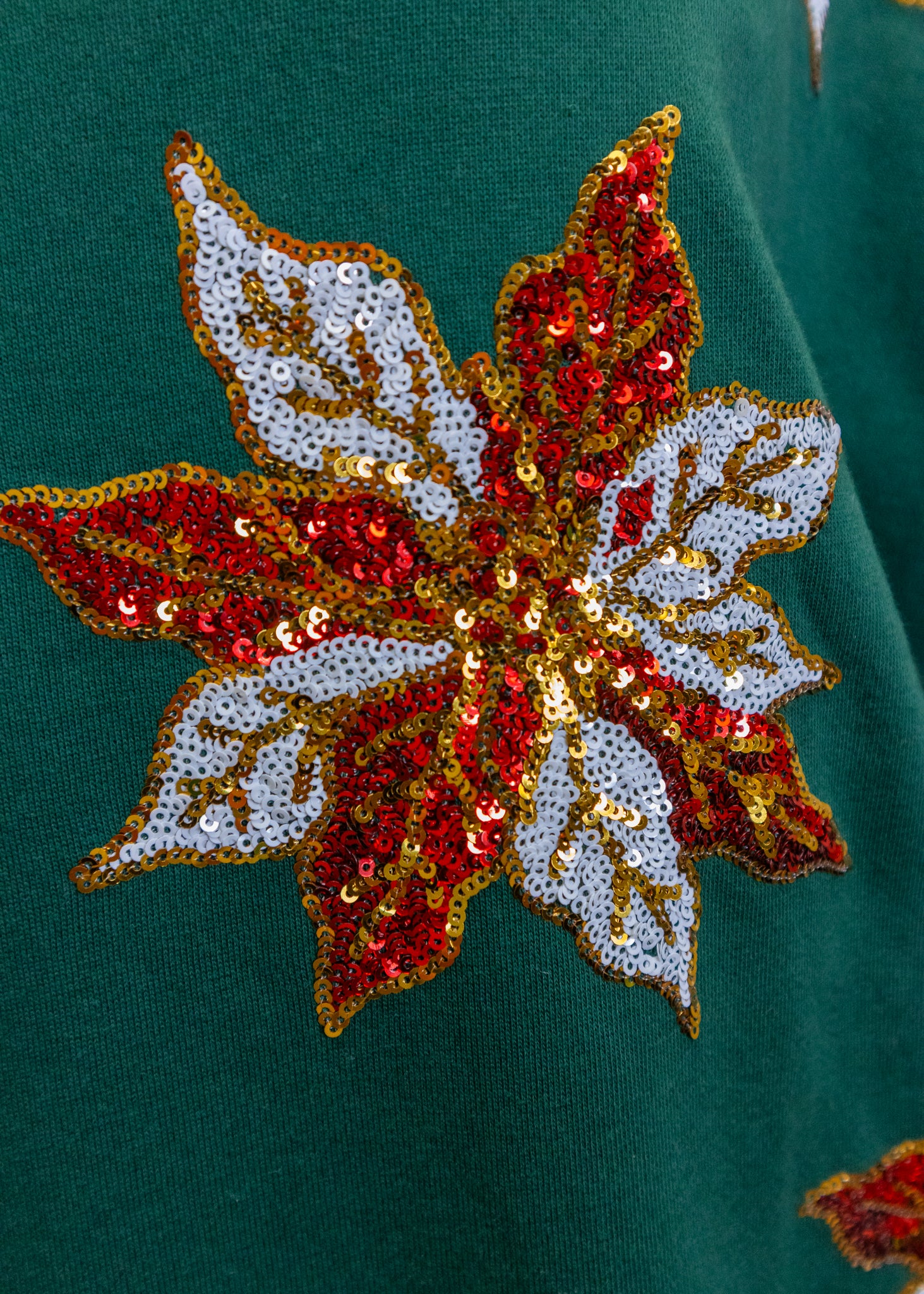 Green Sequin Poinsettia Sweater Dress