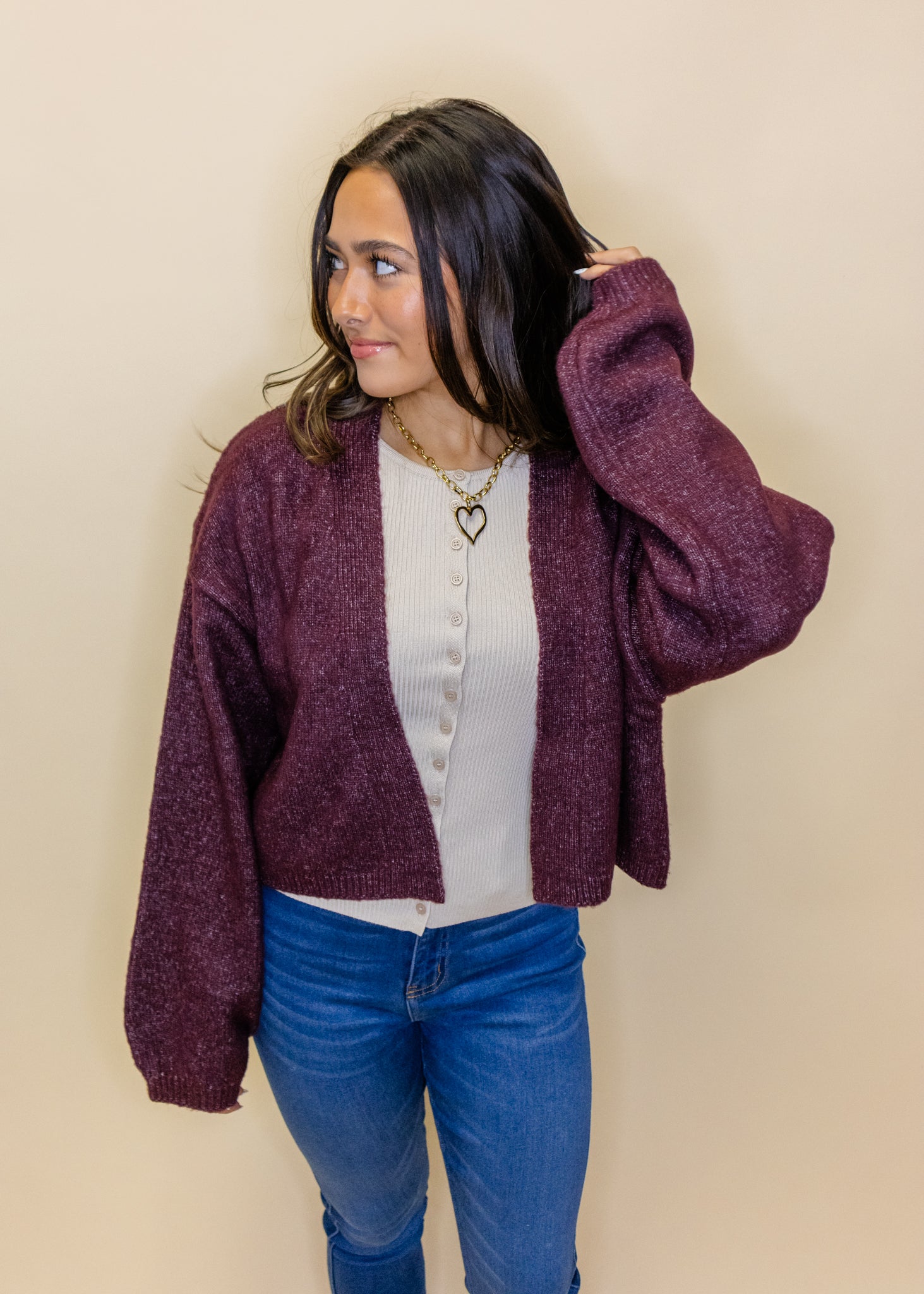 Burgundy Crop Open Cardigan