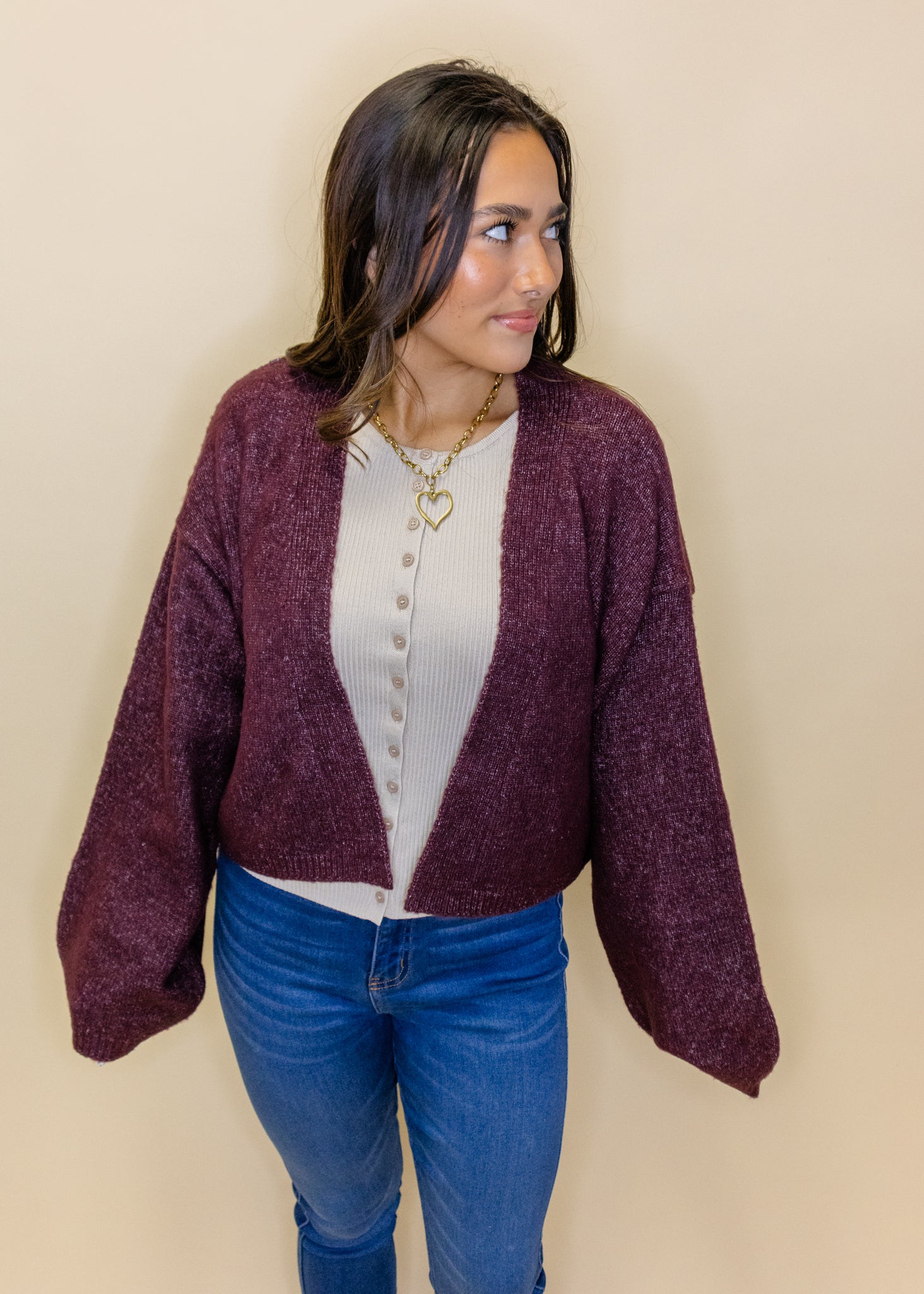 Burgundy Crop Open Cardigan