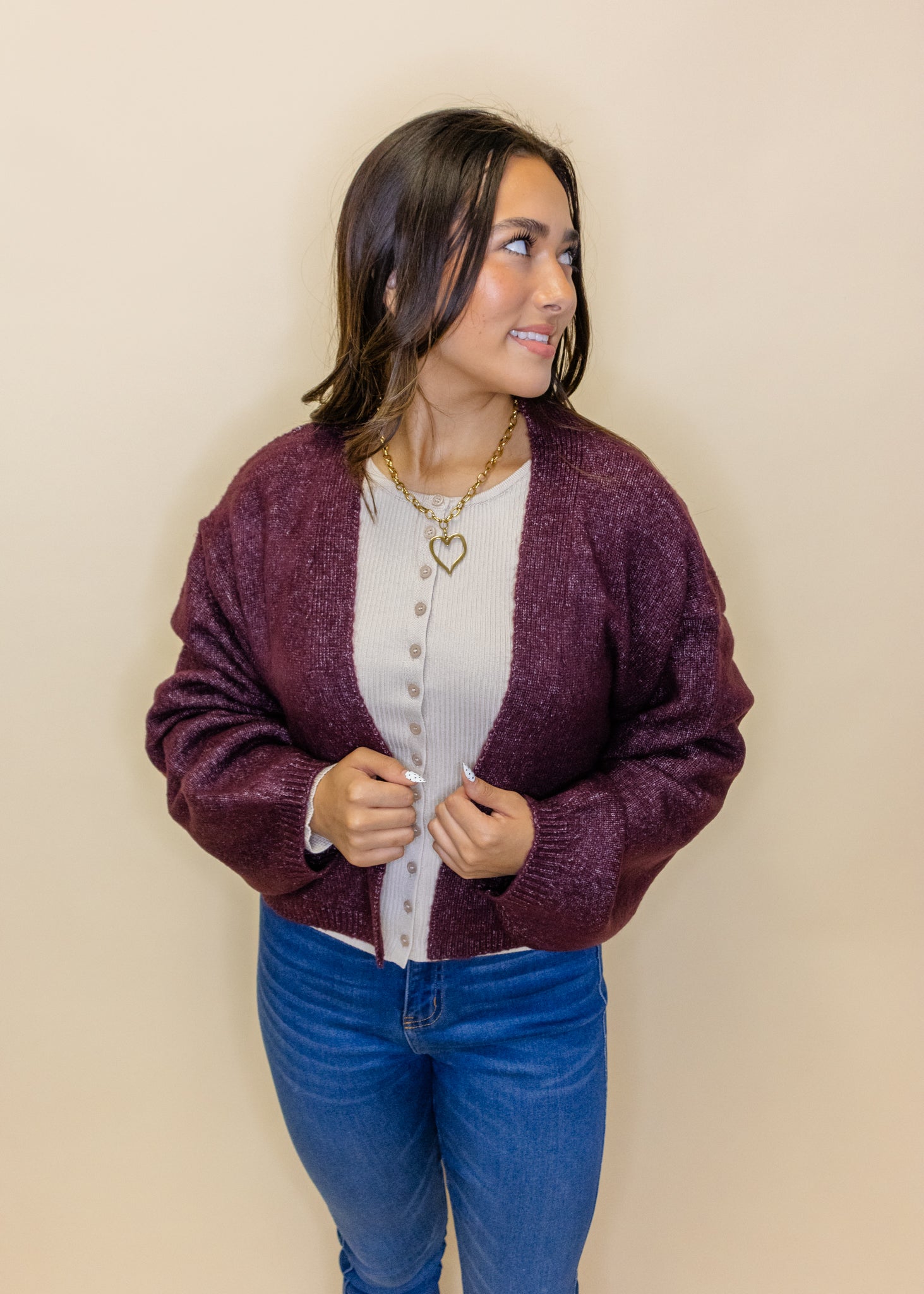 Burgundy Crop Open Cardigan