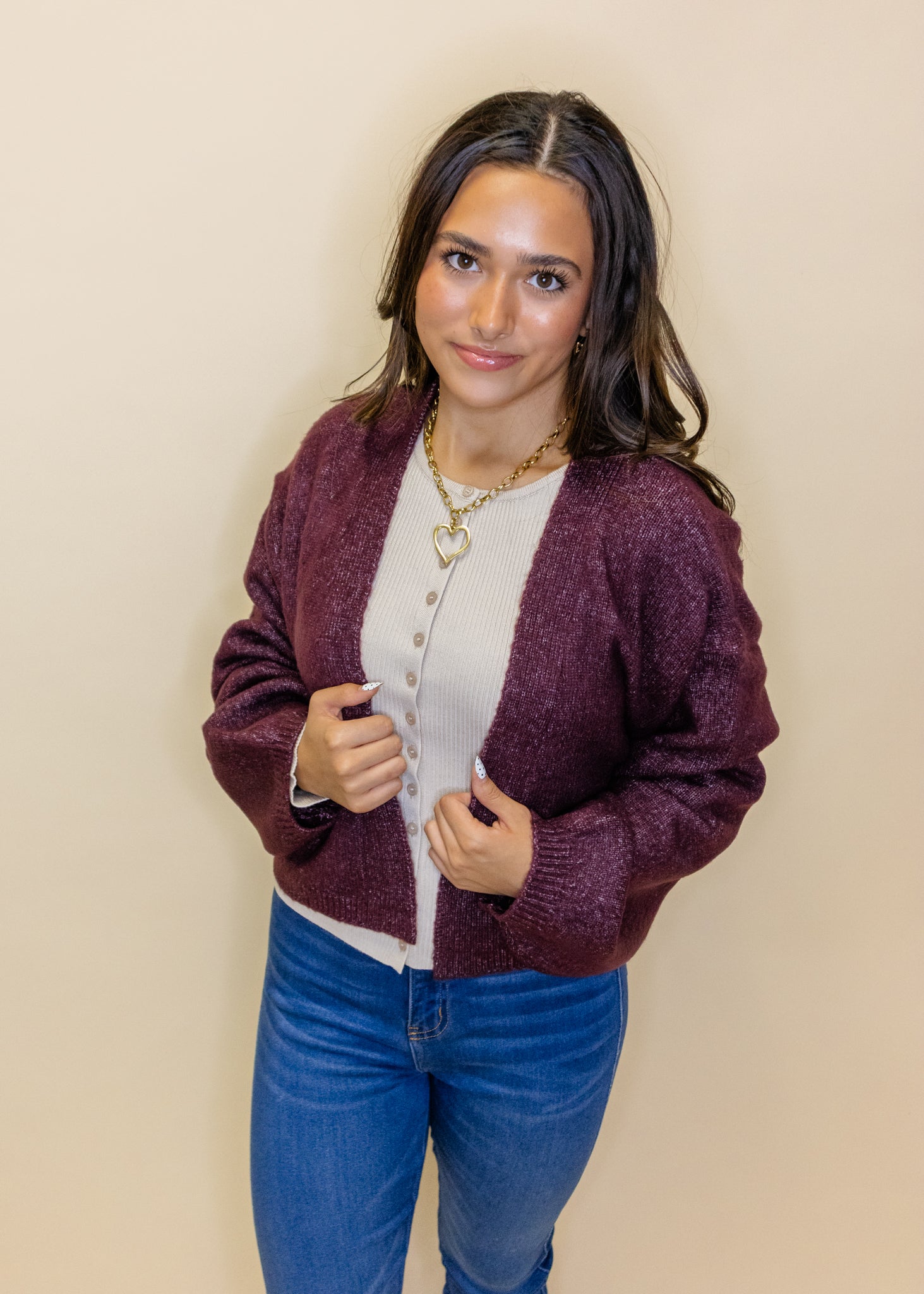 Burgundy Crop Open Cardigan