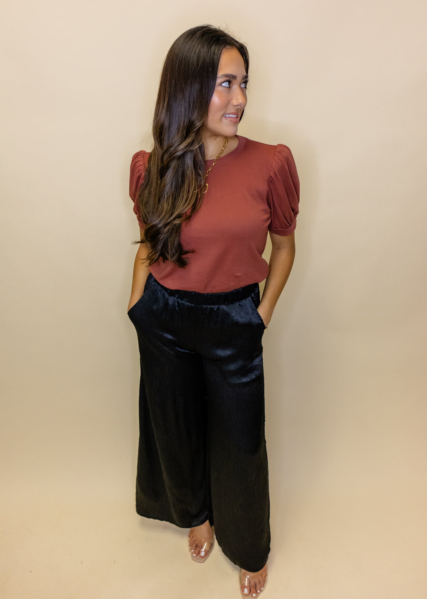 Black Satin Culotte Pants