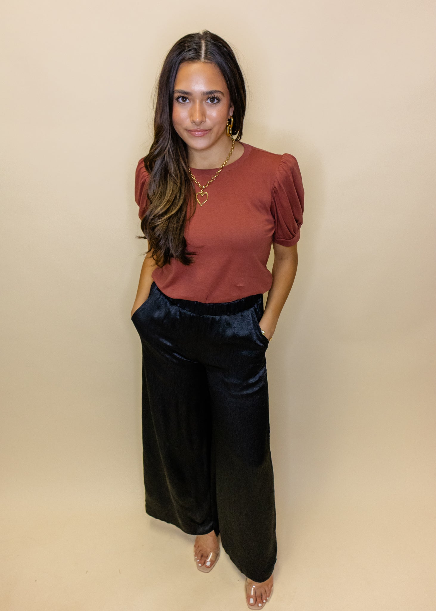 Black Satin Culotte Pants