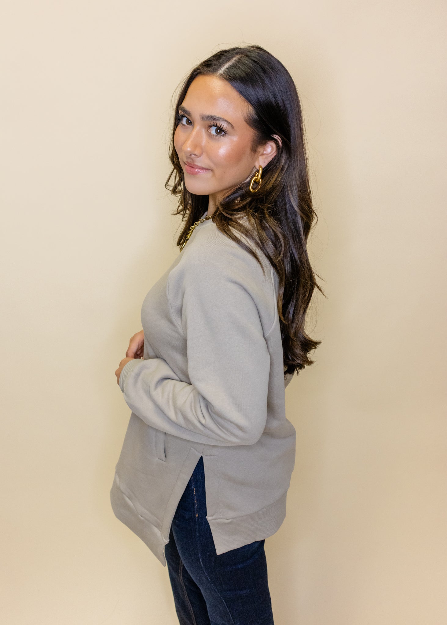 Taupe Fleece Asymmetrical Sweatshirt