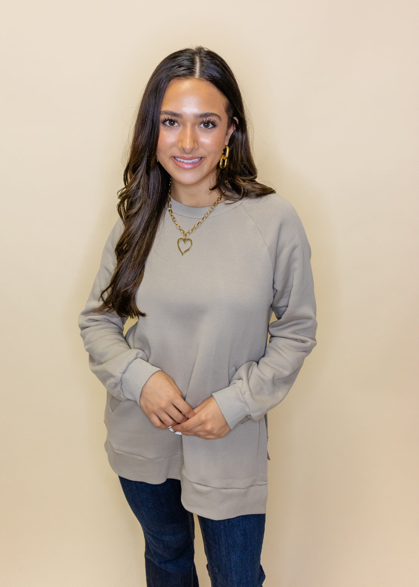 Taupe Fleece Asymmetrical Sweatshirt