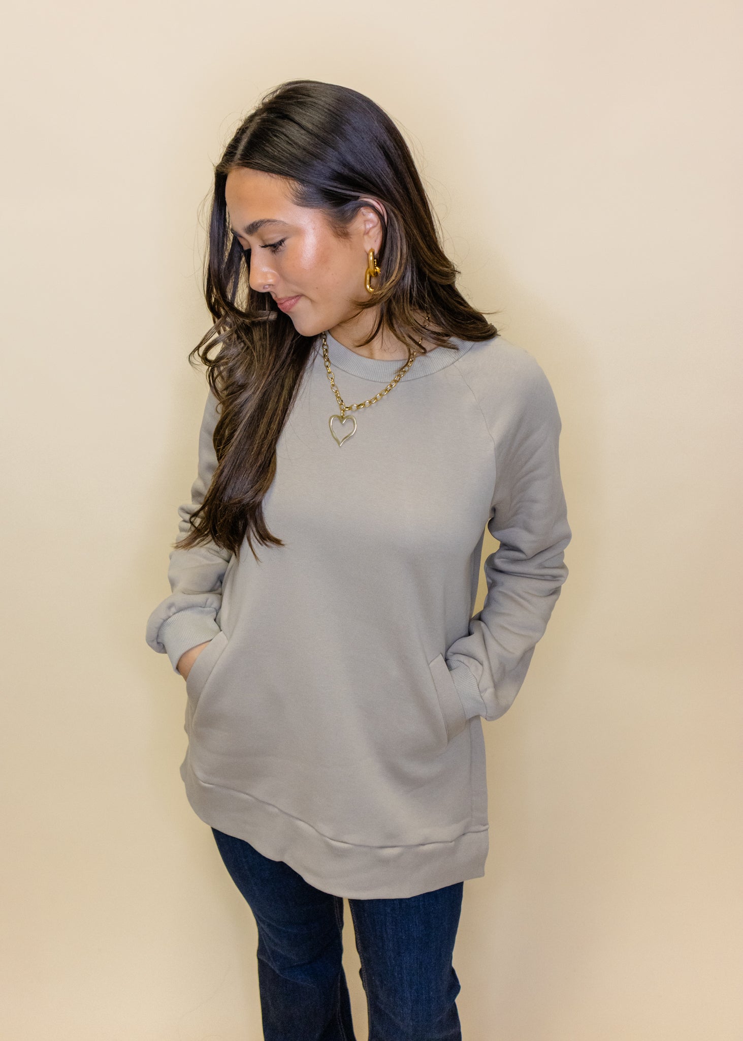 Taupe Fleece Asymmetrical Sweatshirt