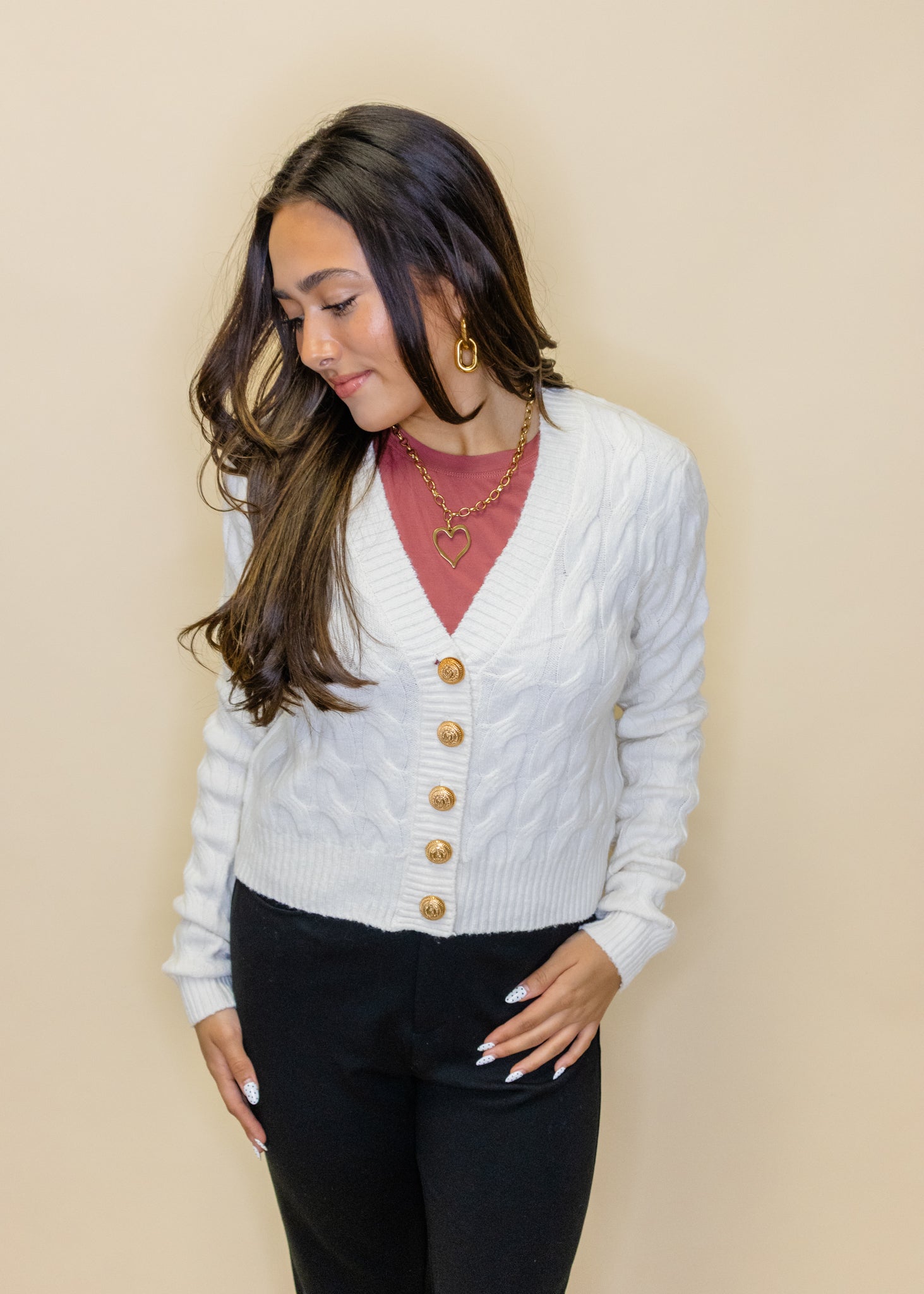 Cream Button Up Crop Cardigan