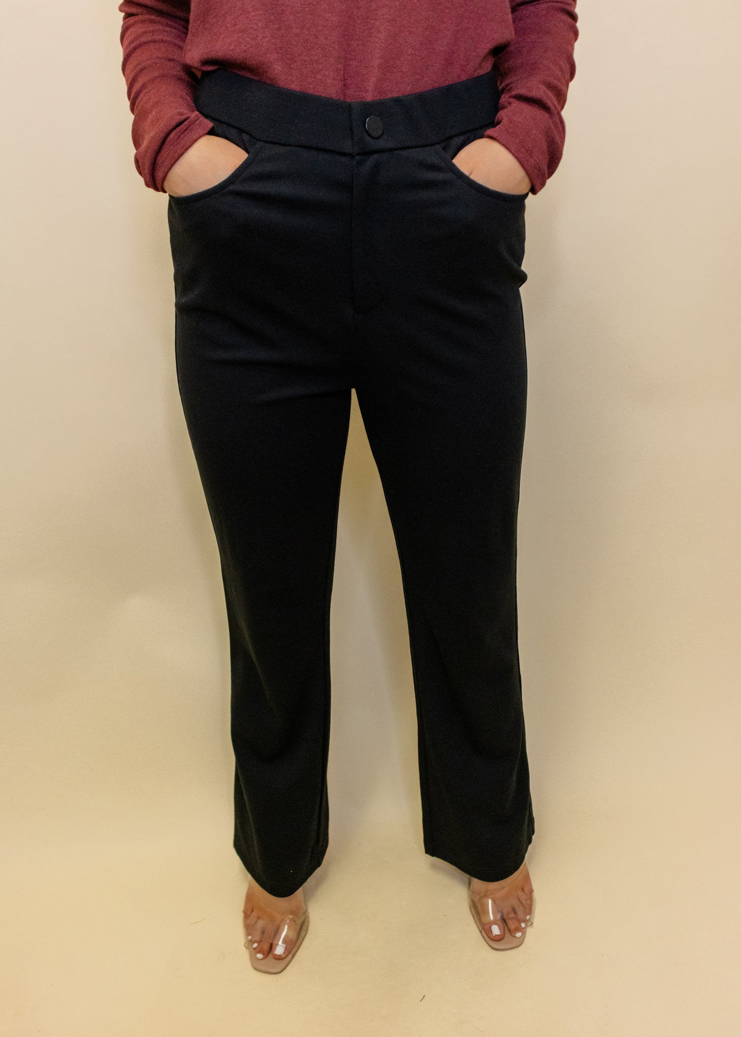 Black Solid Bootcut Pants