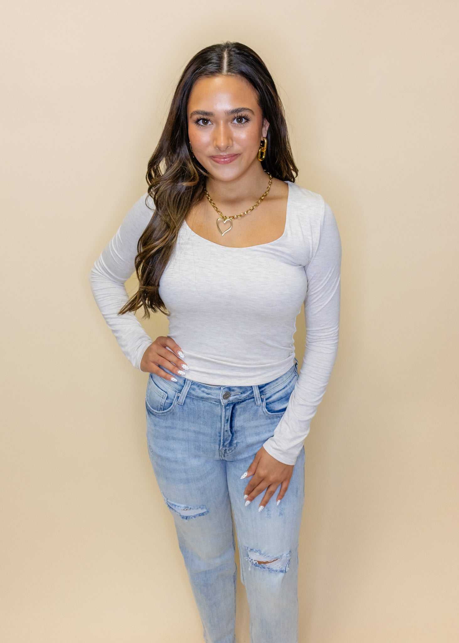 Oatmeal Long Sleeve Scoop Top