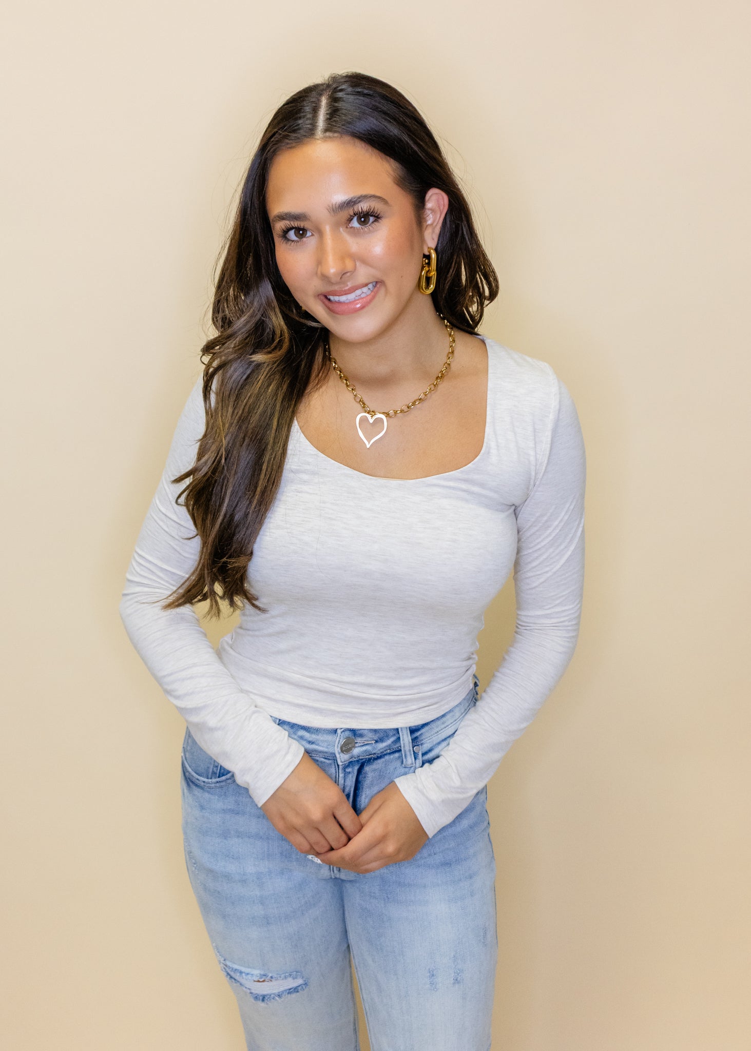 Oatmeal Long Sleeve Scoop Top