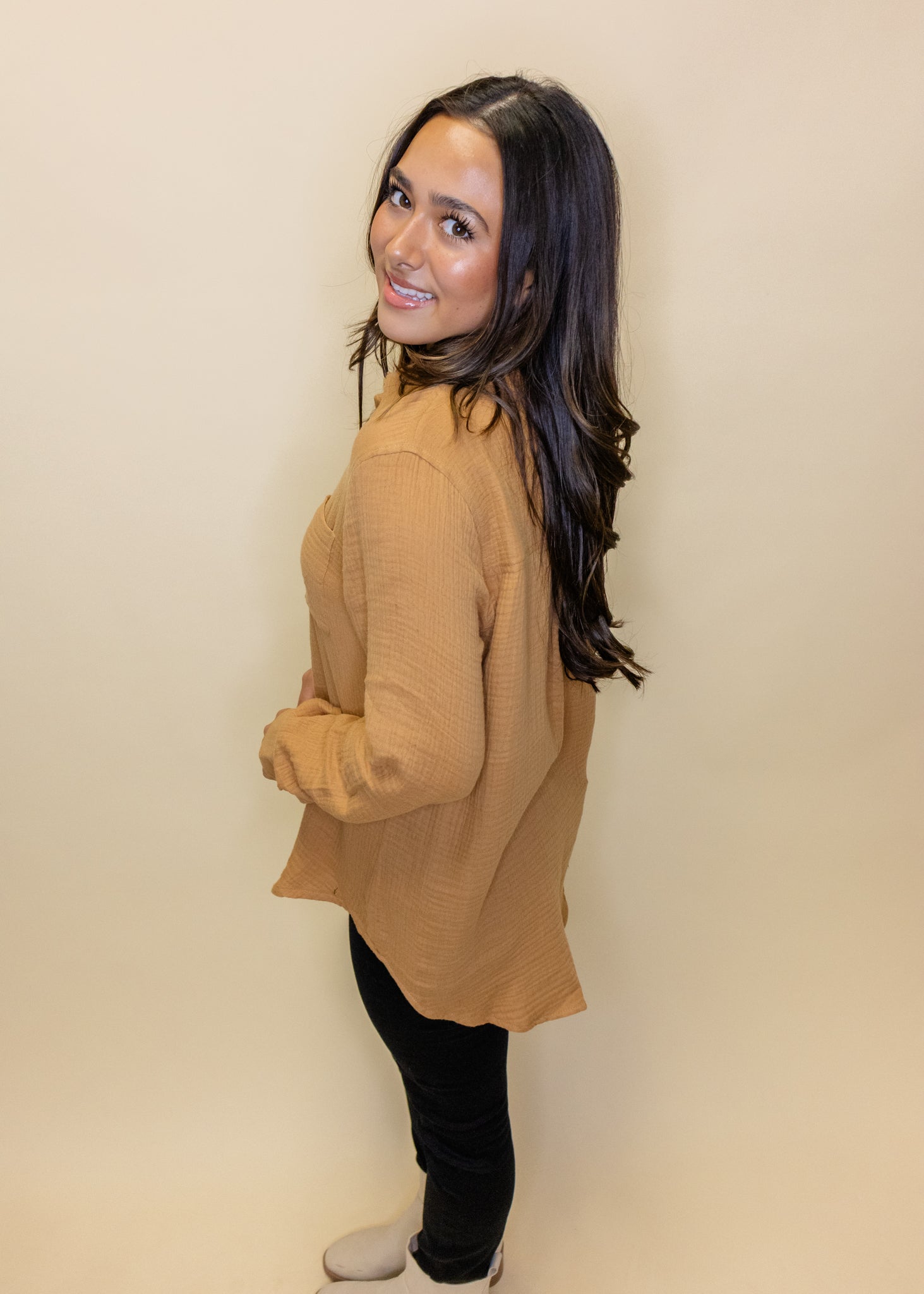 GInger Gauze Button Up Top