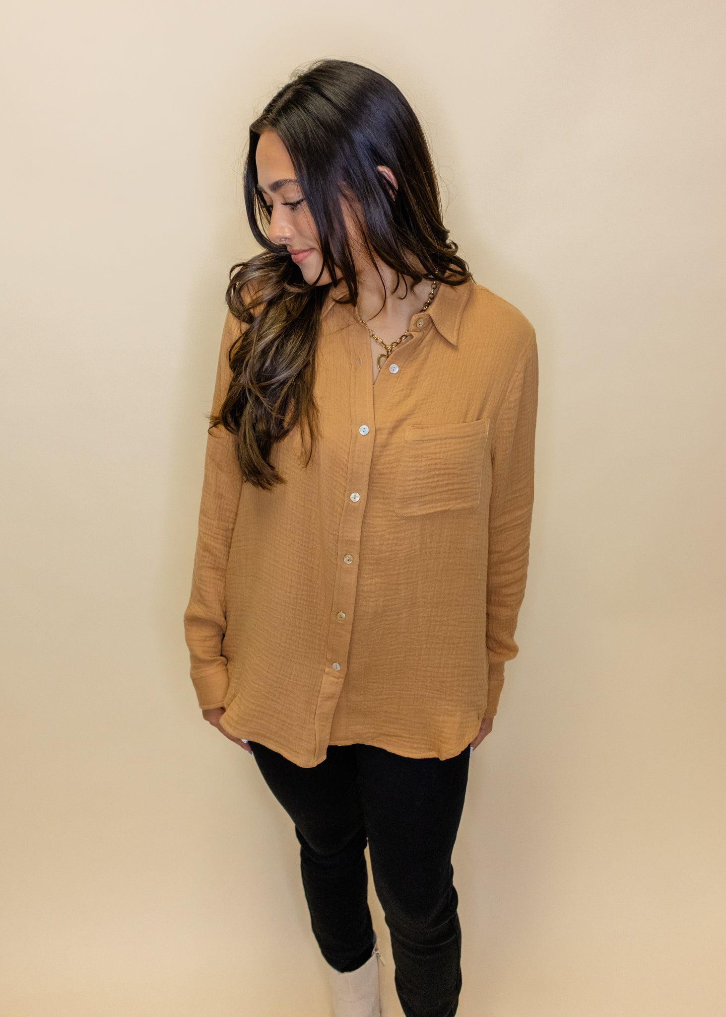 GInger Gauze Button Up Top