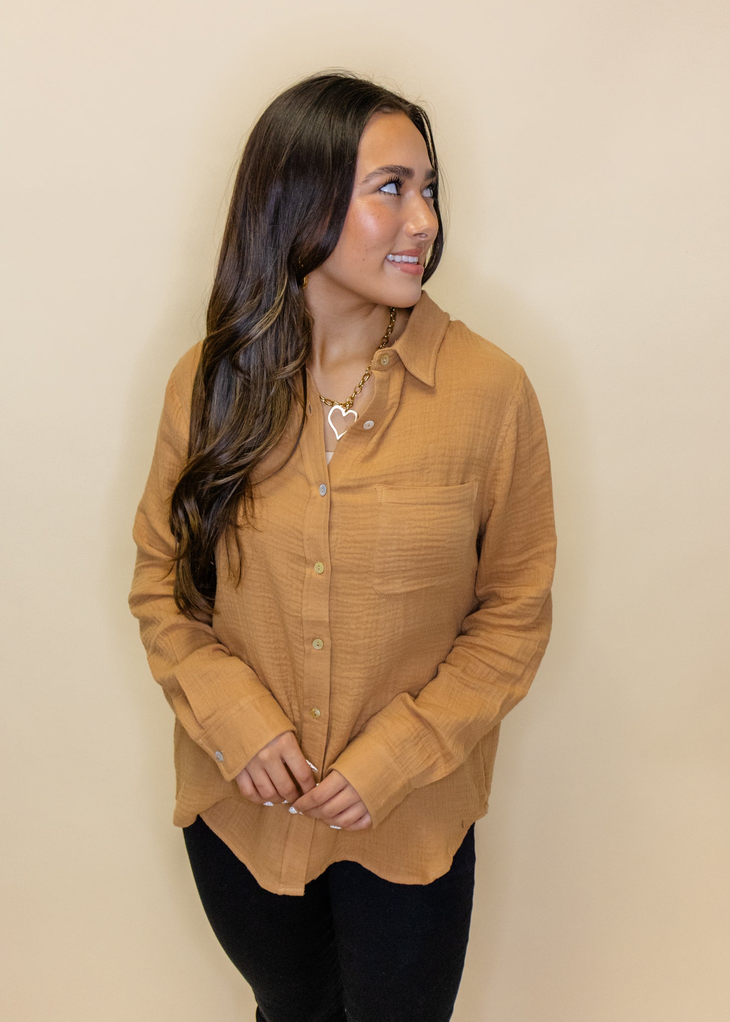 GInger Gauze Button Up Top