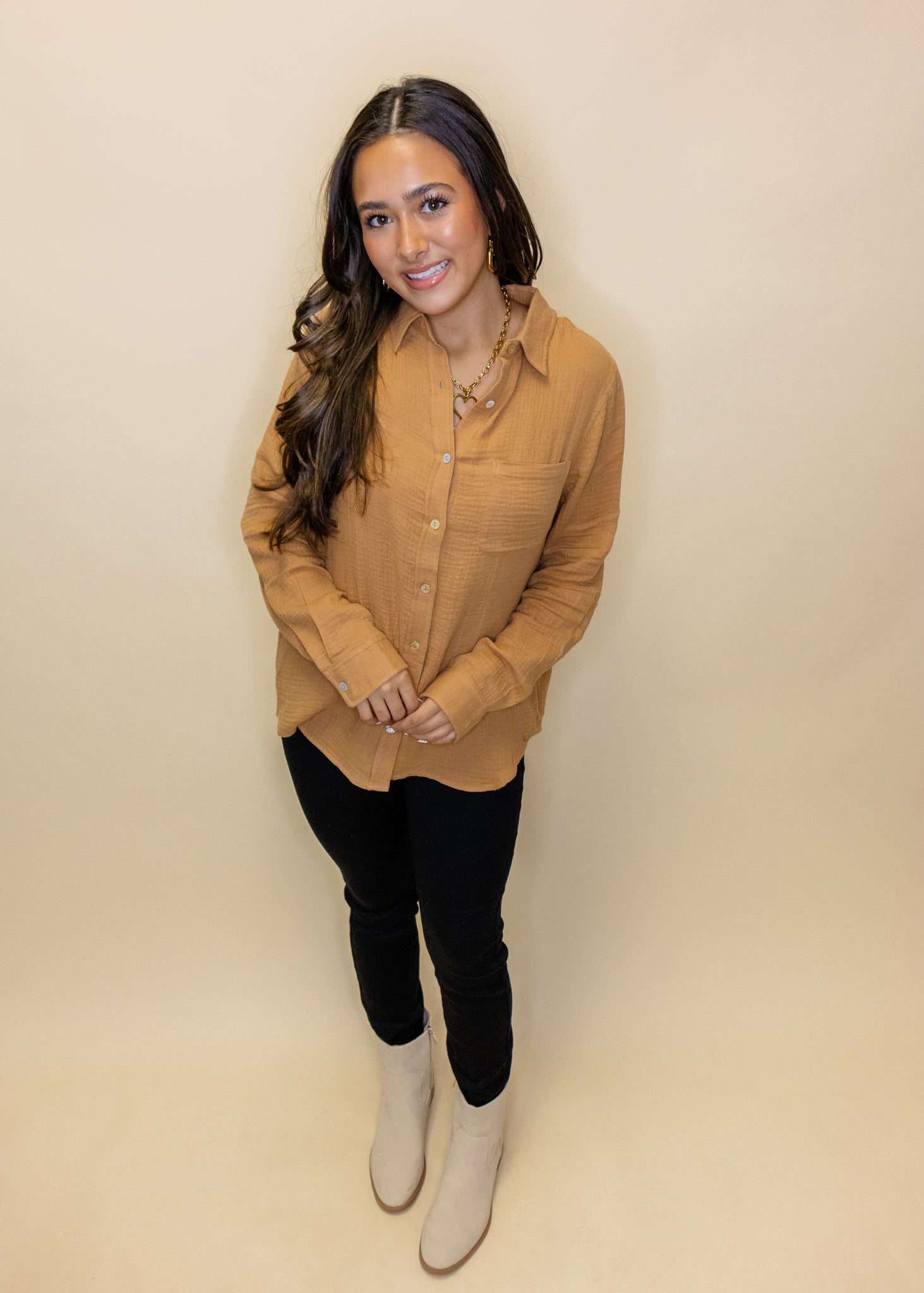 GInger Gauze Button Up Top