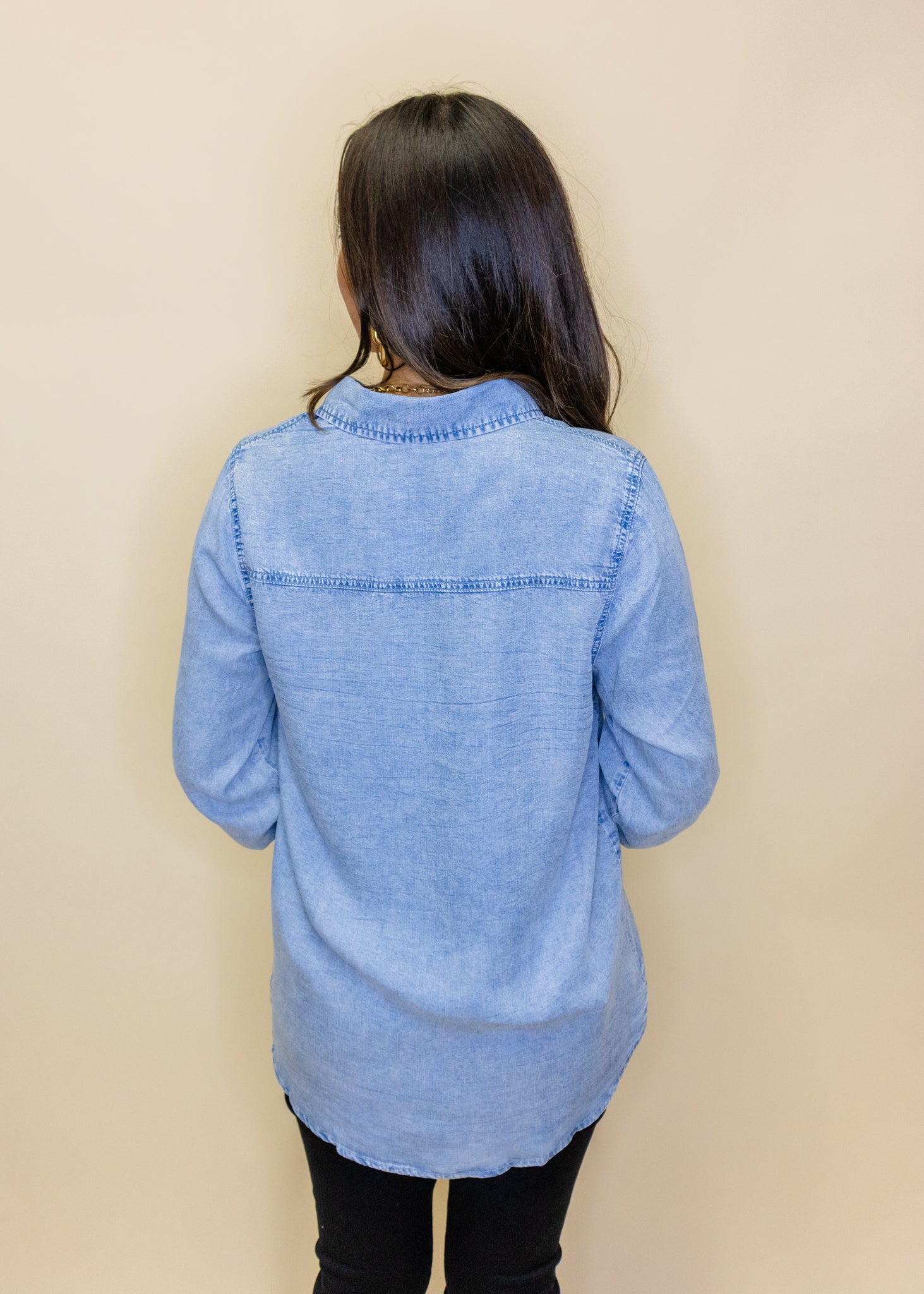 Chambray Button Up Pocket Top