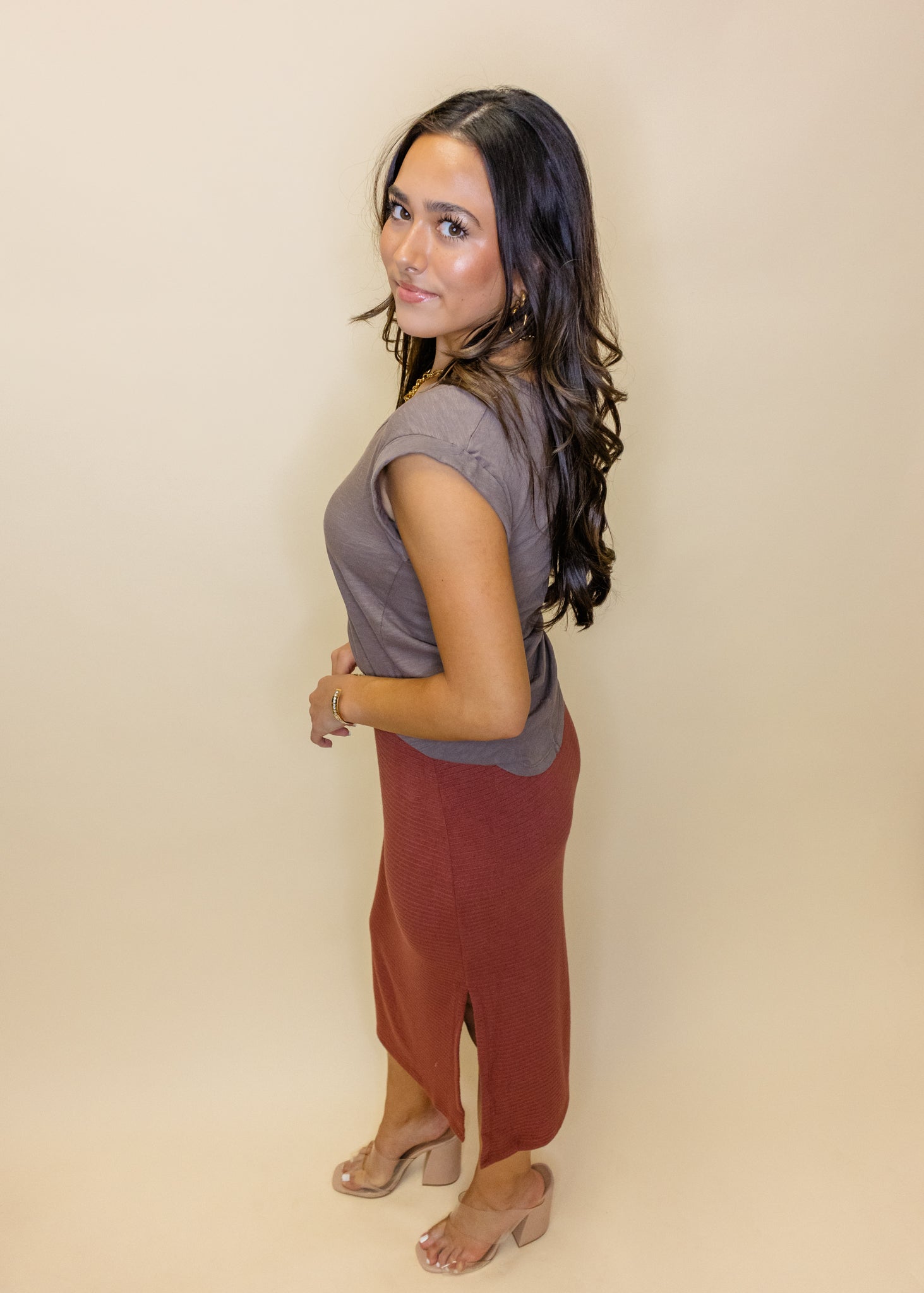 Marsala Textured Midi Skirt