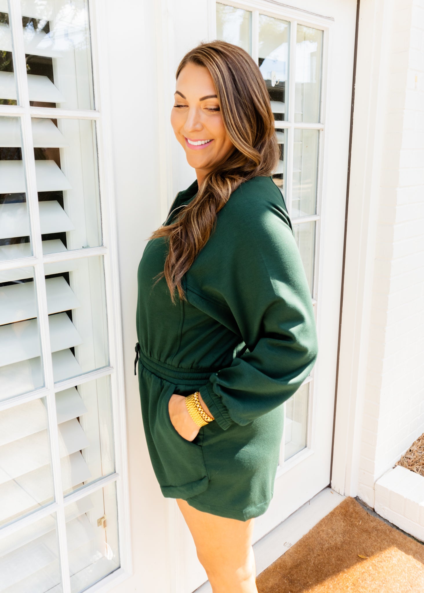 Green Half Zip Jersey Romper