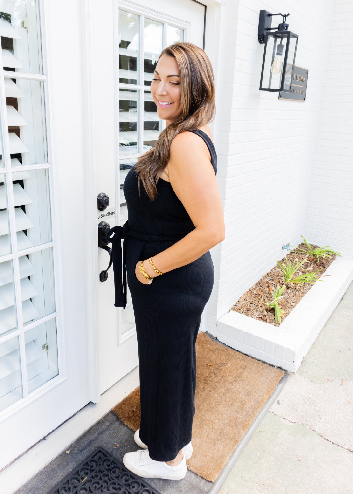 Black Ribbed Tie Jumpsuit