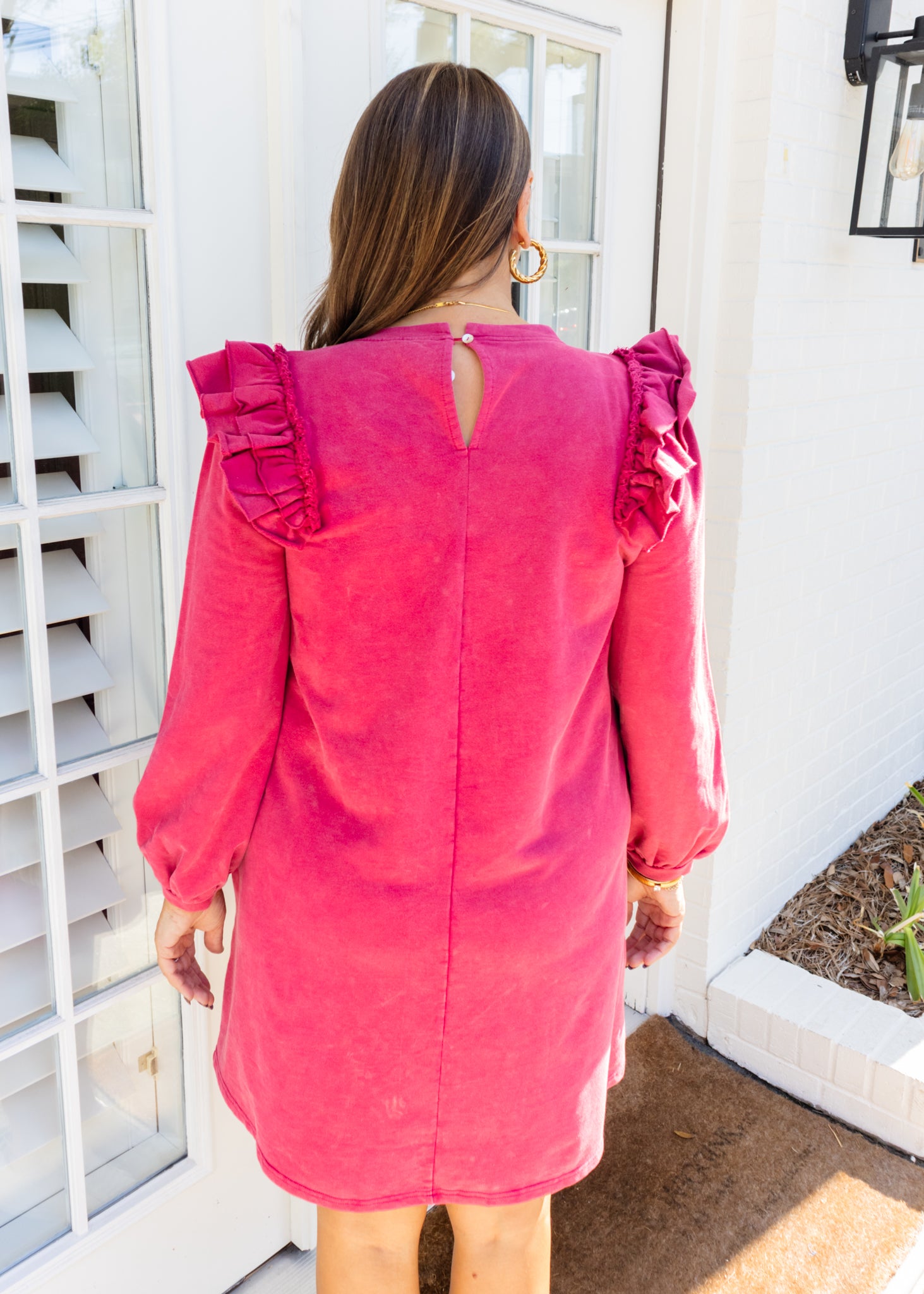 Burgundy Frill Sleeve Dress