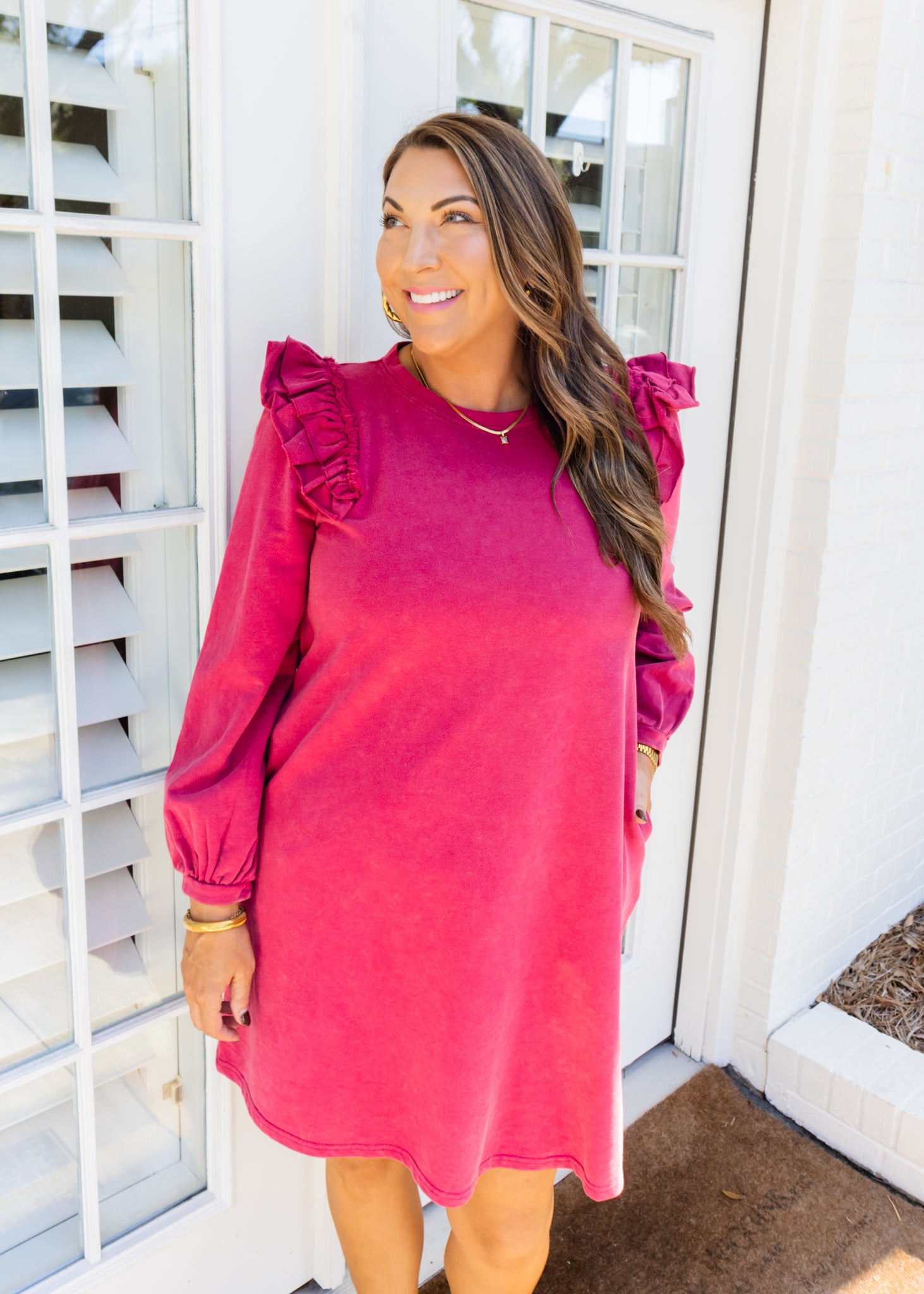 Burgundy Frill Sleeve Dress