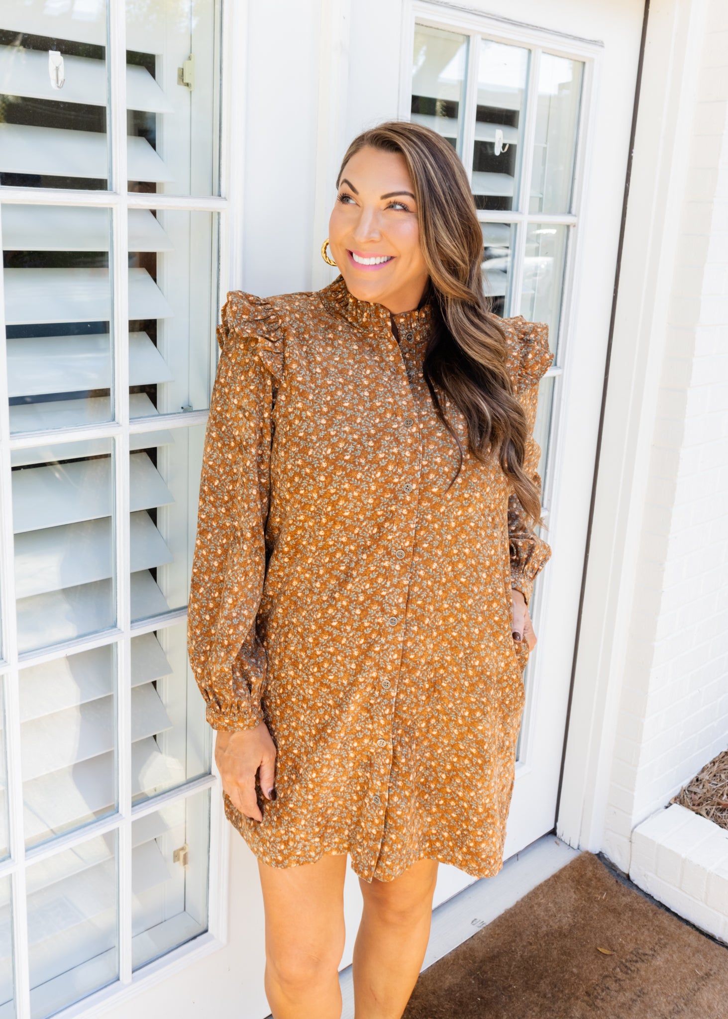 Toffee Floral Button Up Dress