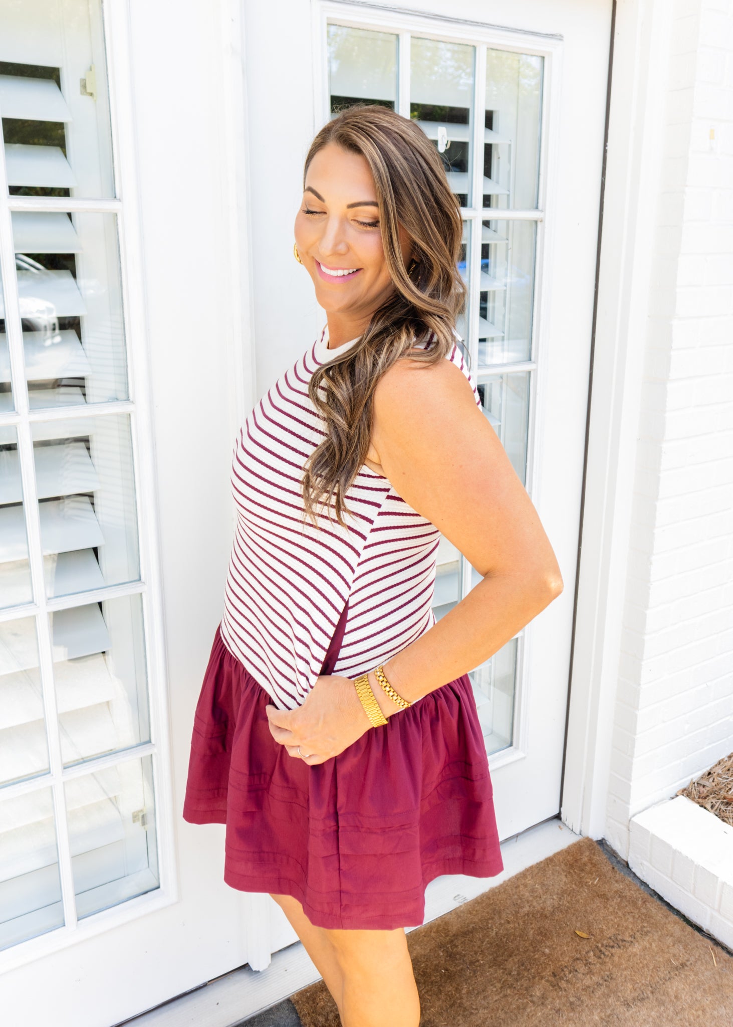 Maroon Stripe Knit Pocket Dress