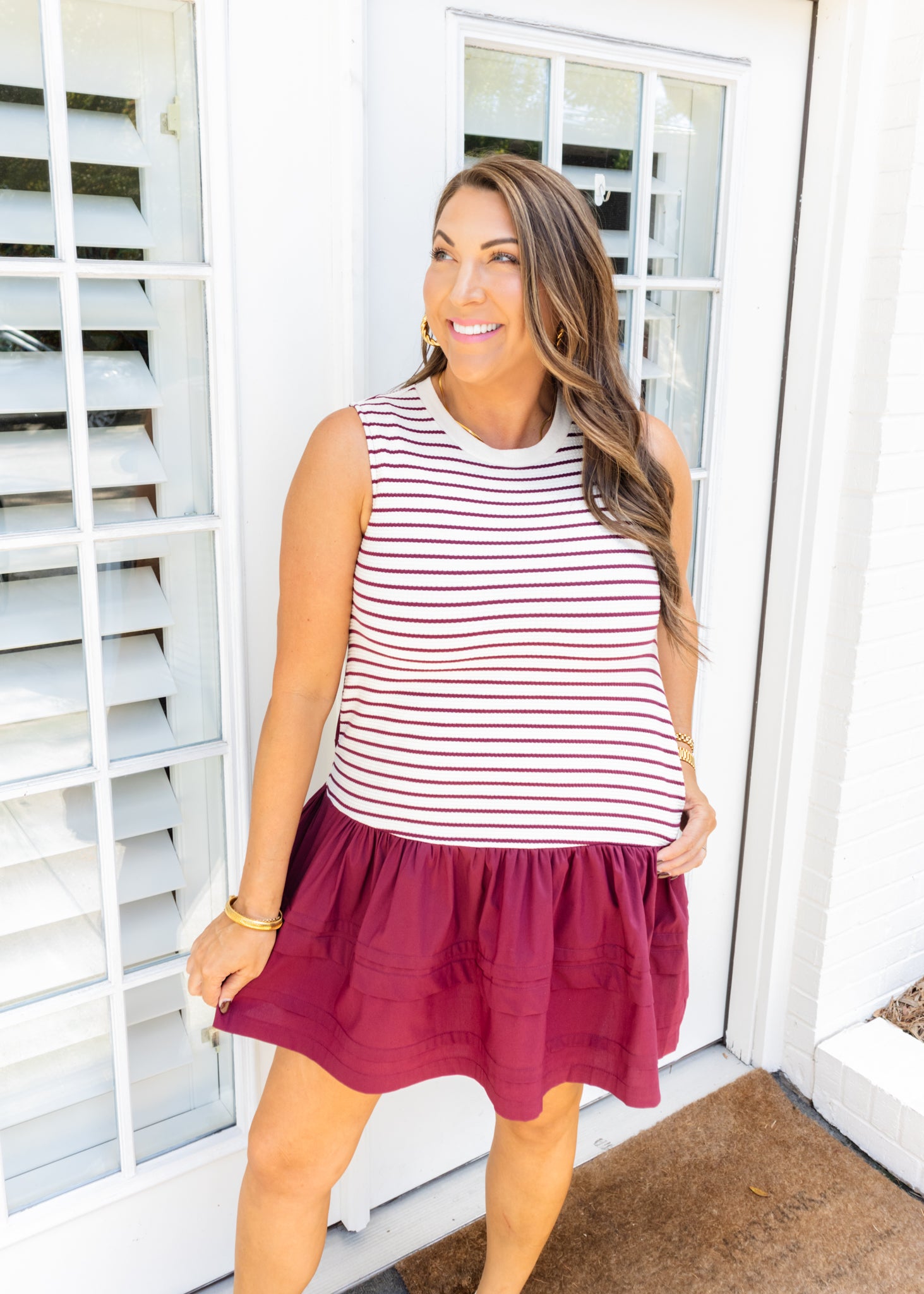 Maroon Stripe Knit Pocket Dress