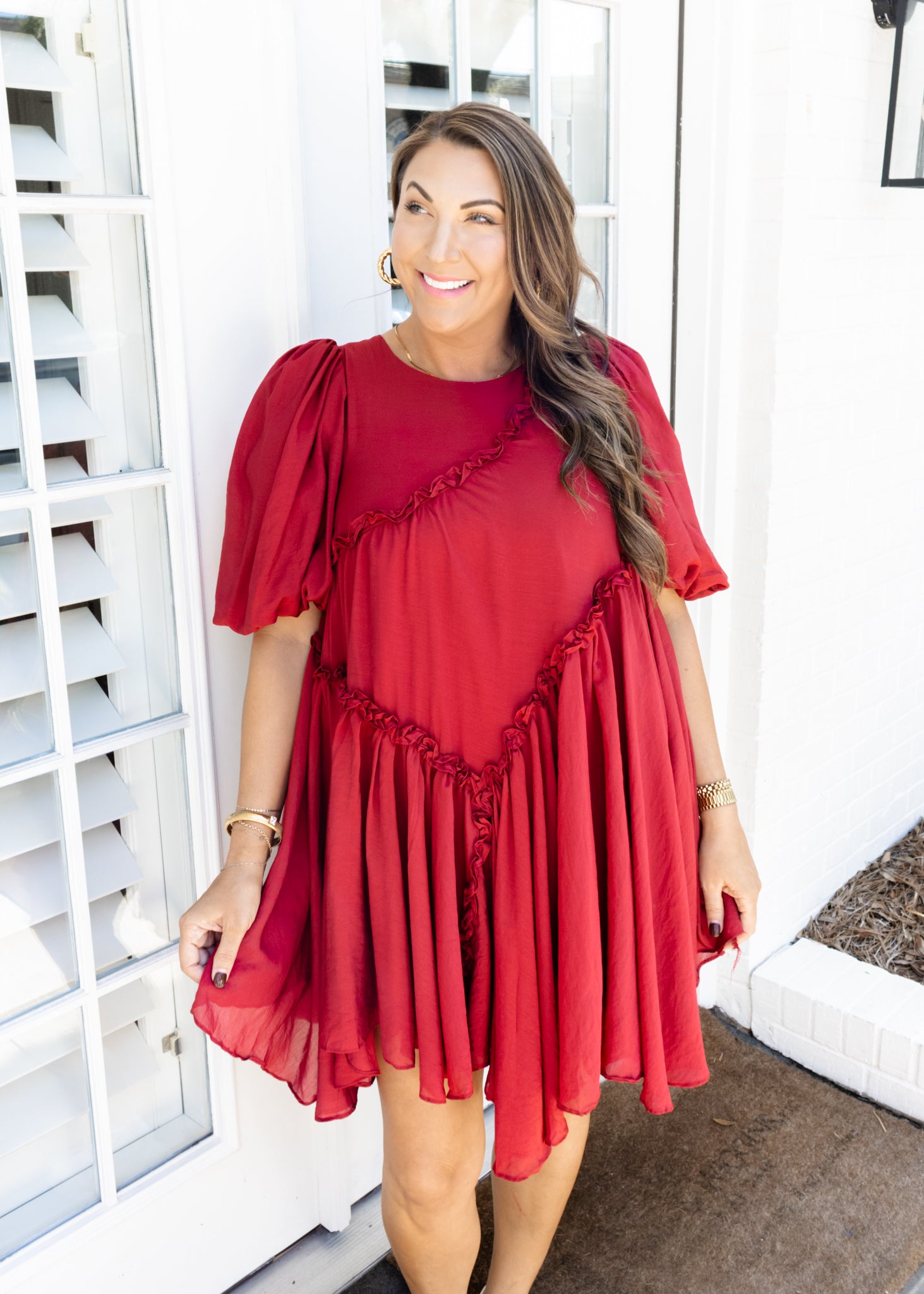 Wine Asymmetrical Babydoll Dress