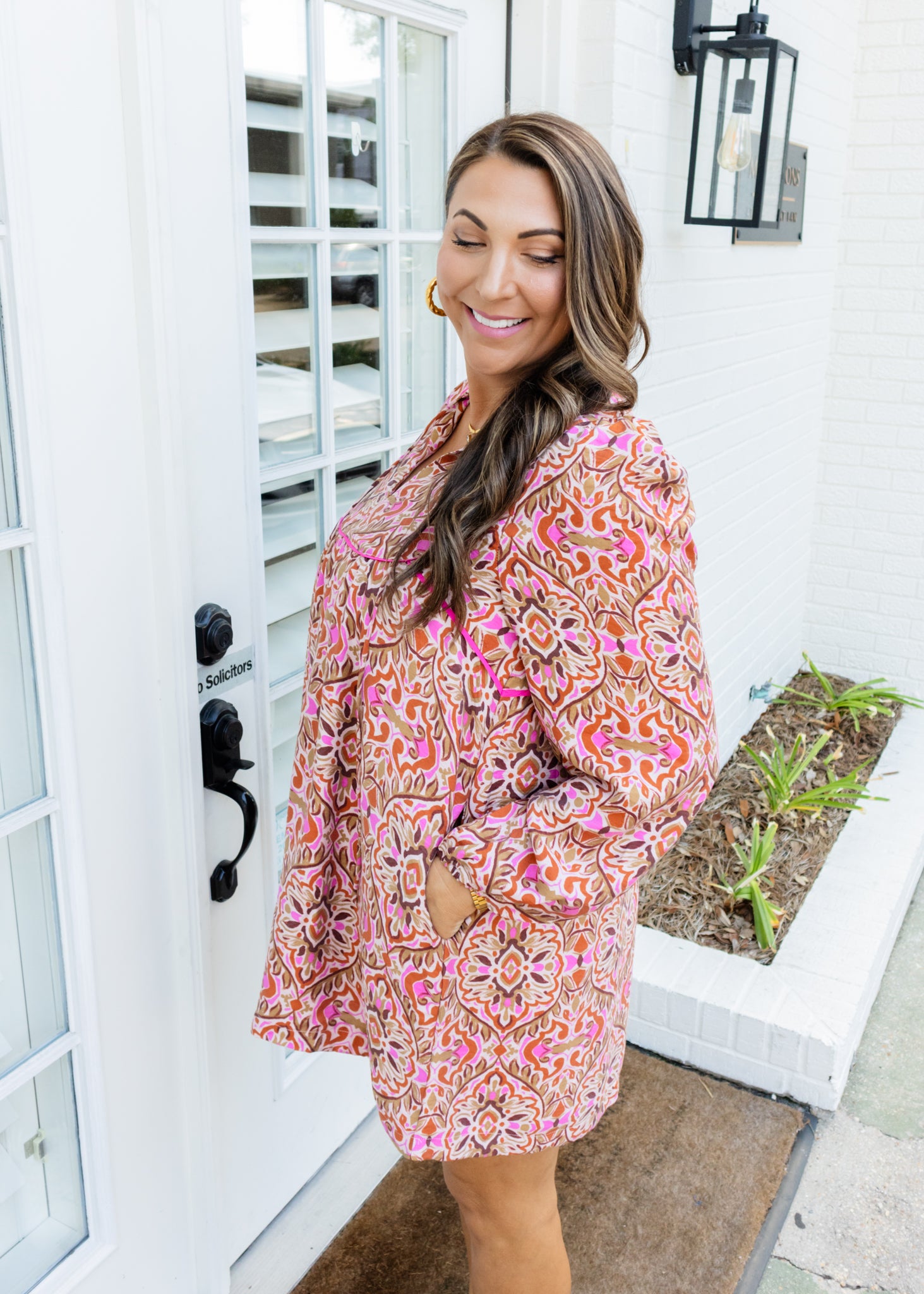 Pink Print Long Sleeve Dress