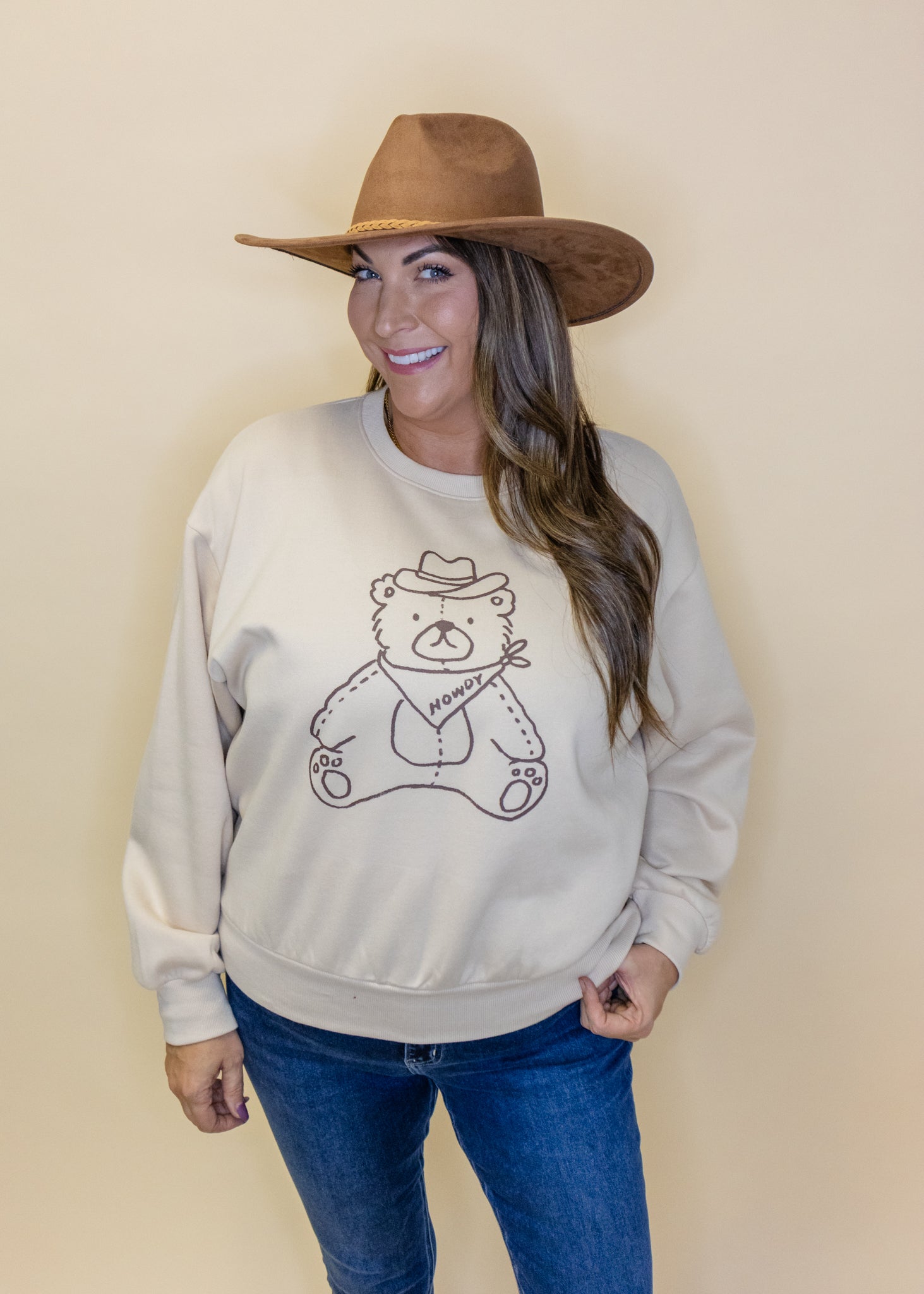 Taupe Howdy Teddy Bear Sweatshirt