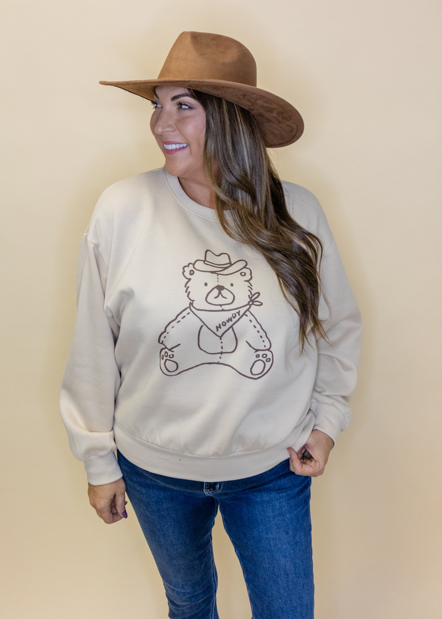 Taupe Howdy Teddy Bear Sweatshirt