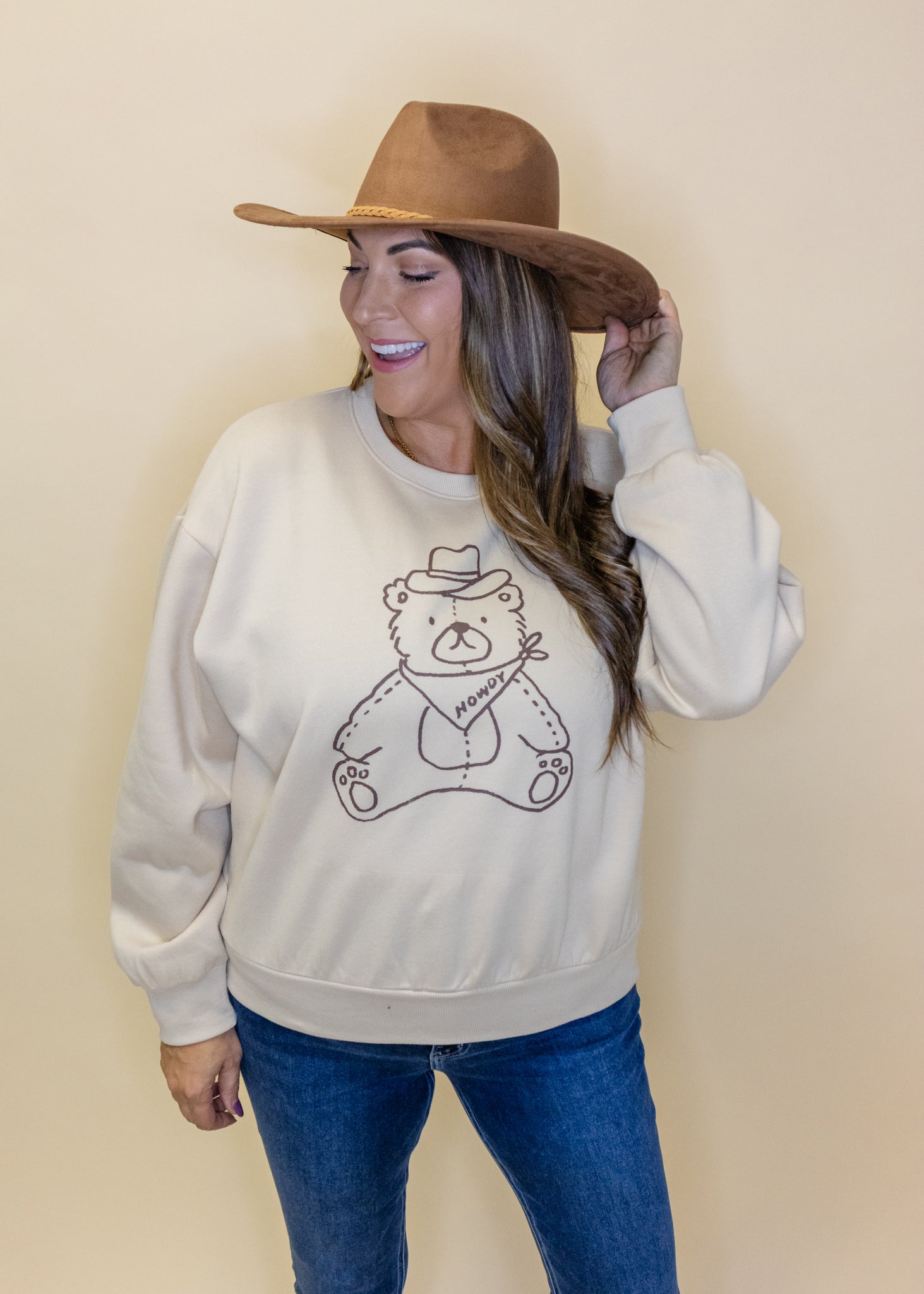Taupe Howdy Teddy Bear Sweatshirt