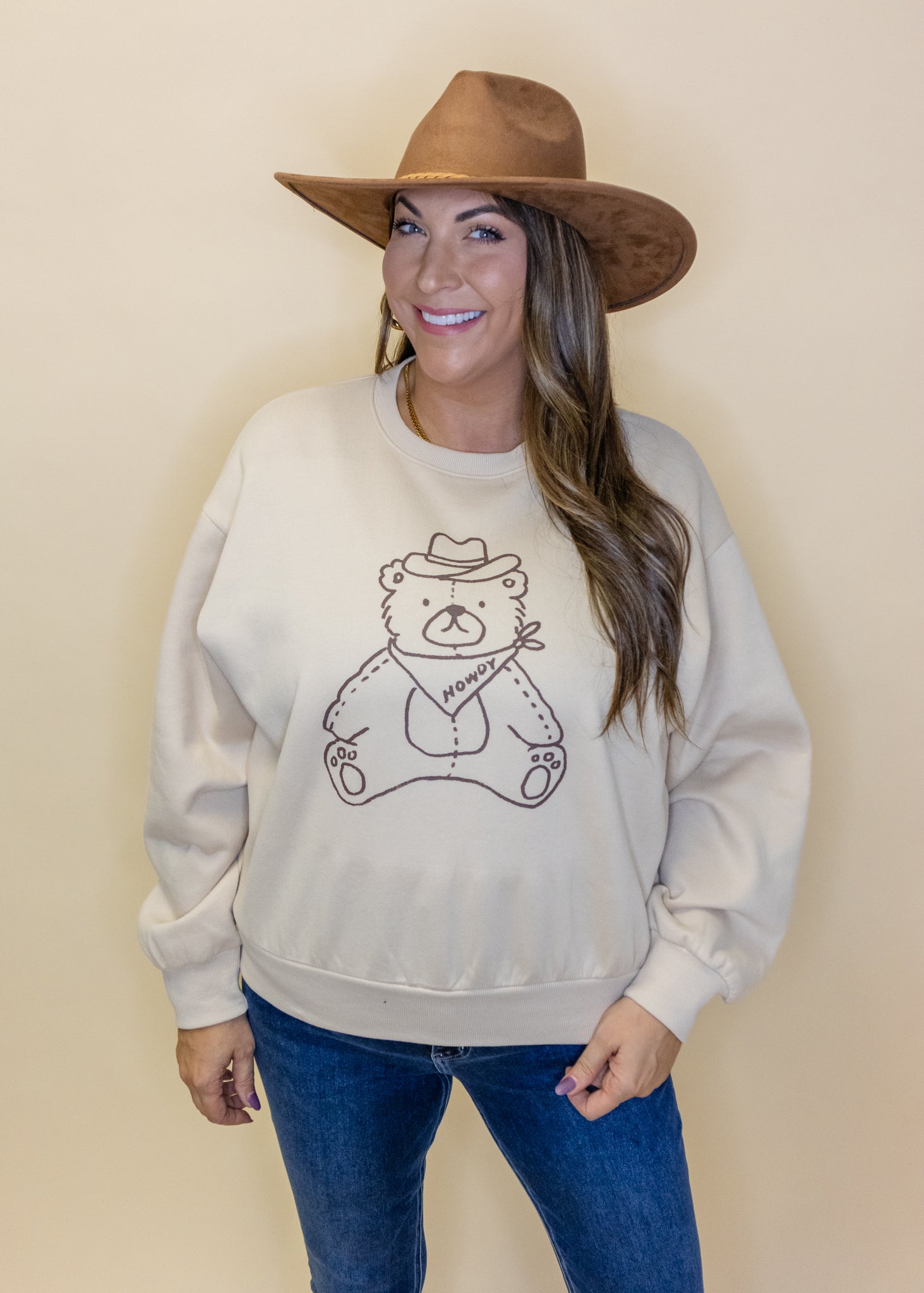 Taupe Howdy Teddy Bear Sweatshirt