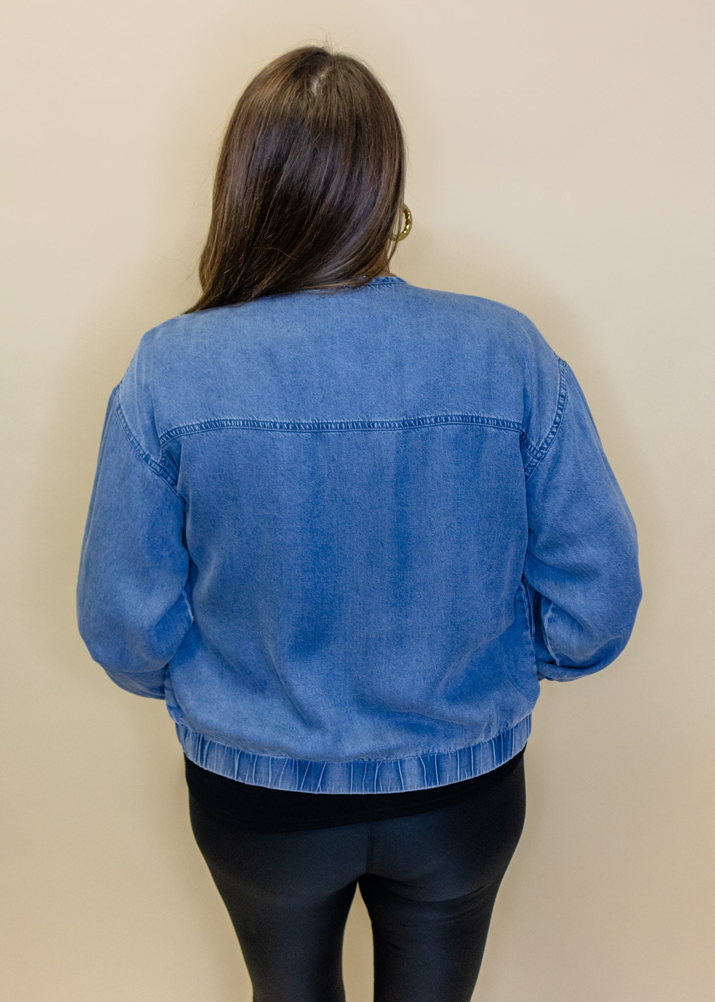 Denim Zipper Bomber Jacket