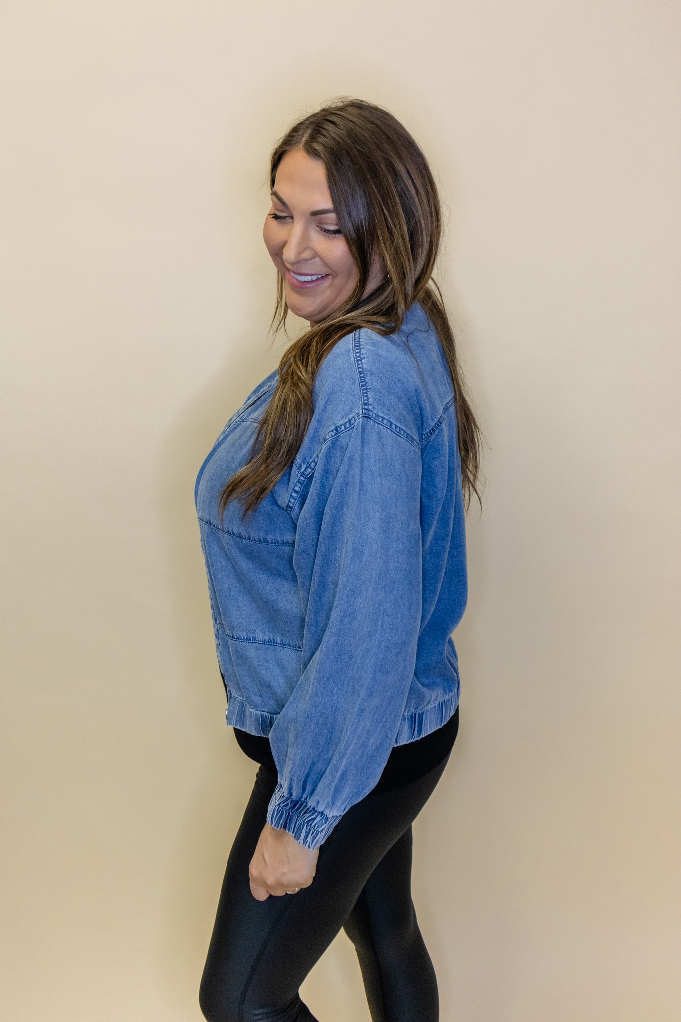 Denim Zipper Bomber Jacket