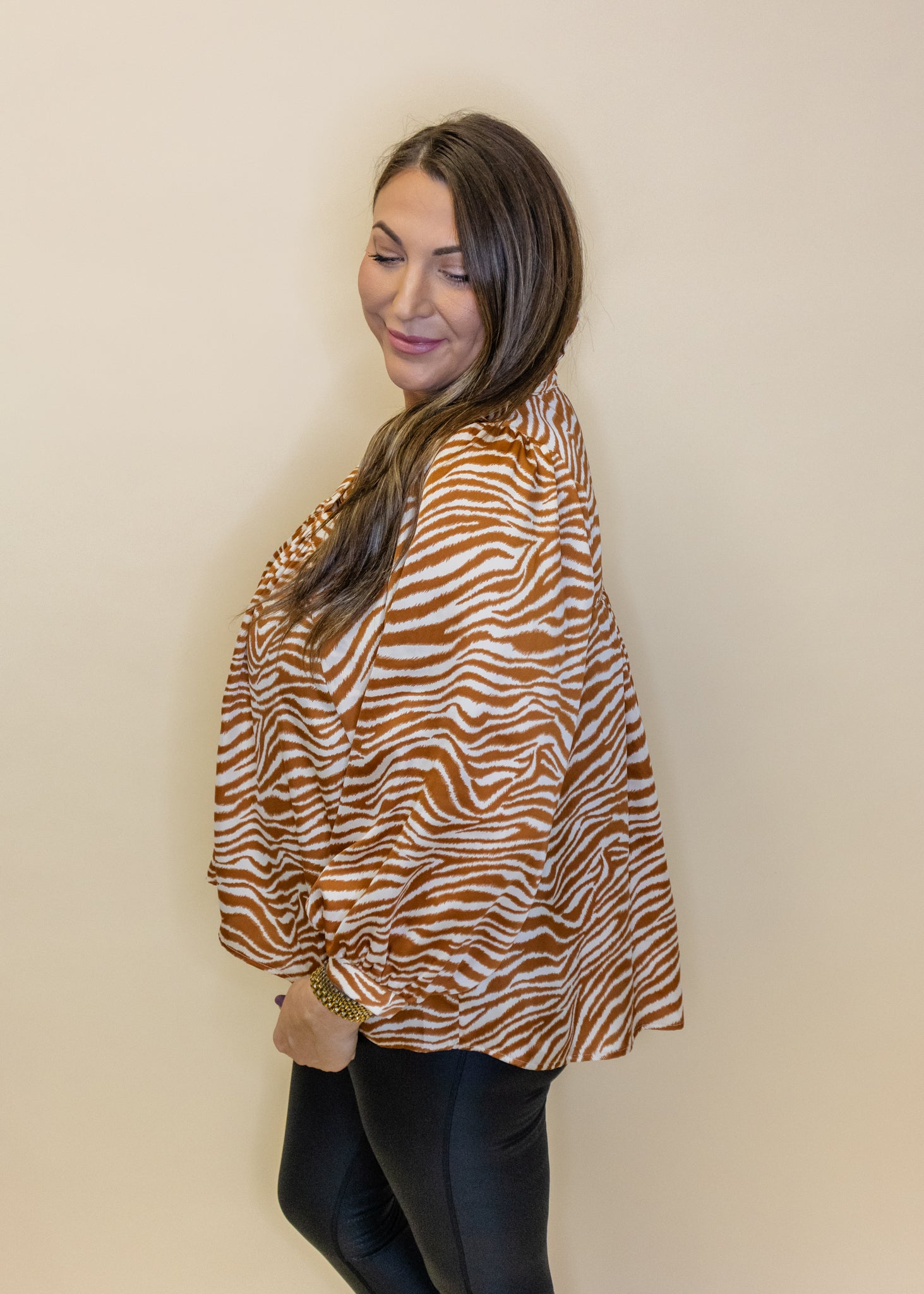 Morgan Zebra High Ruffle Collar Top