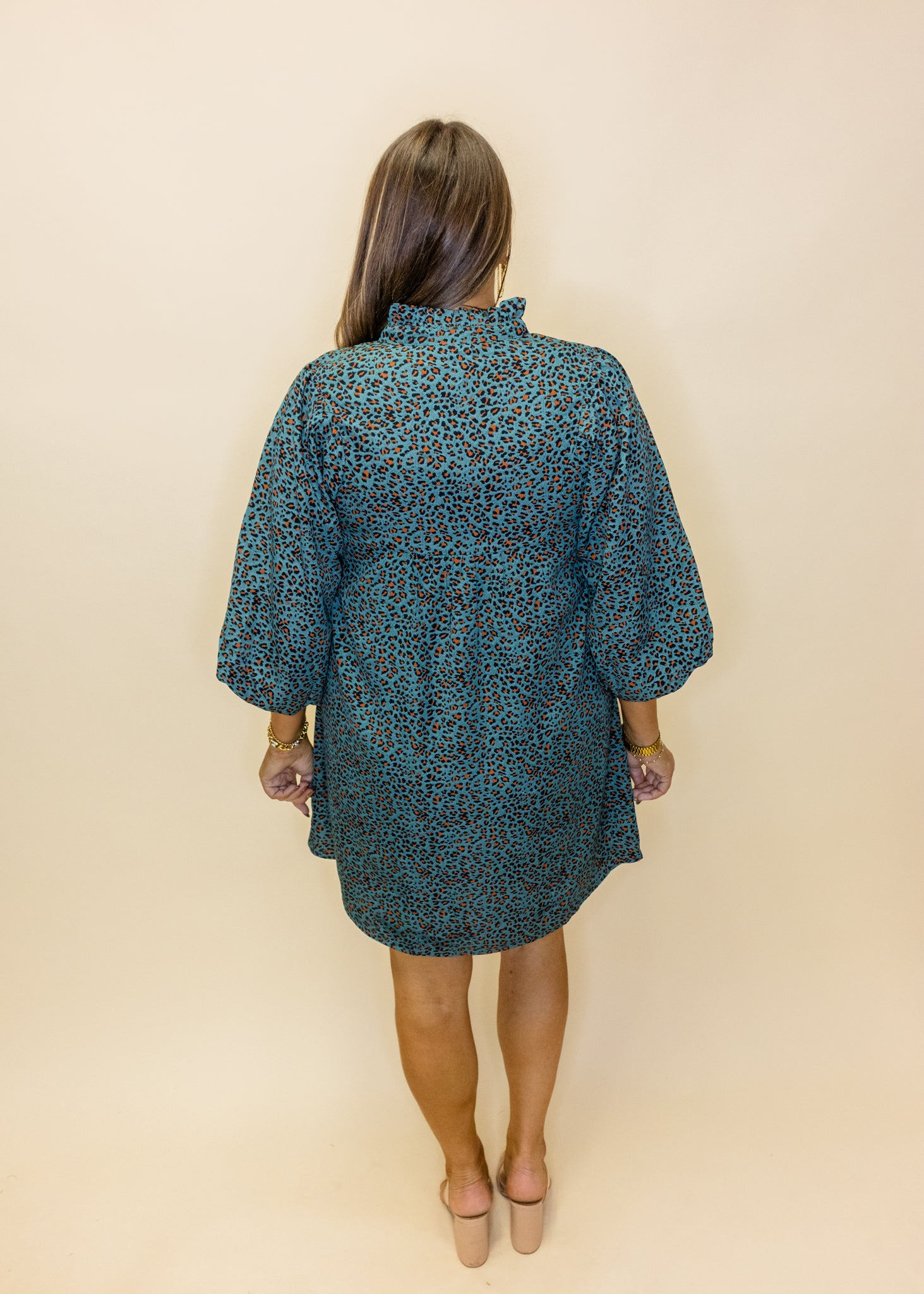 Teal Leopard 3/4 Sleeve Dress
