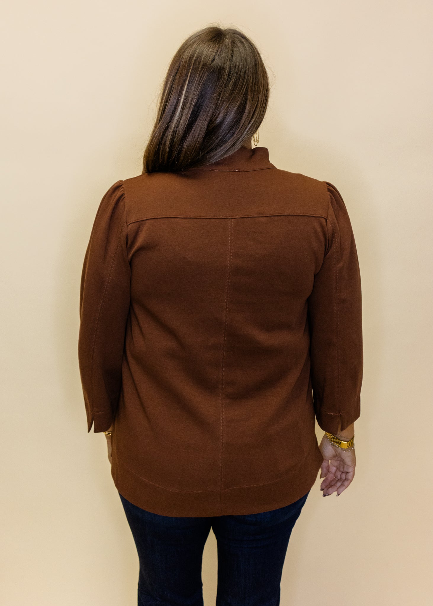 Brown Standing Collar Top