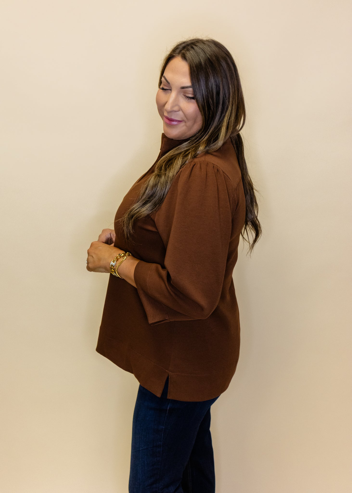 Brown Standing Collar Top