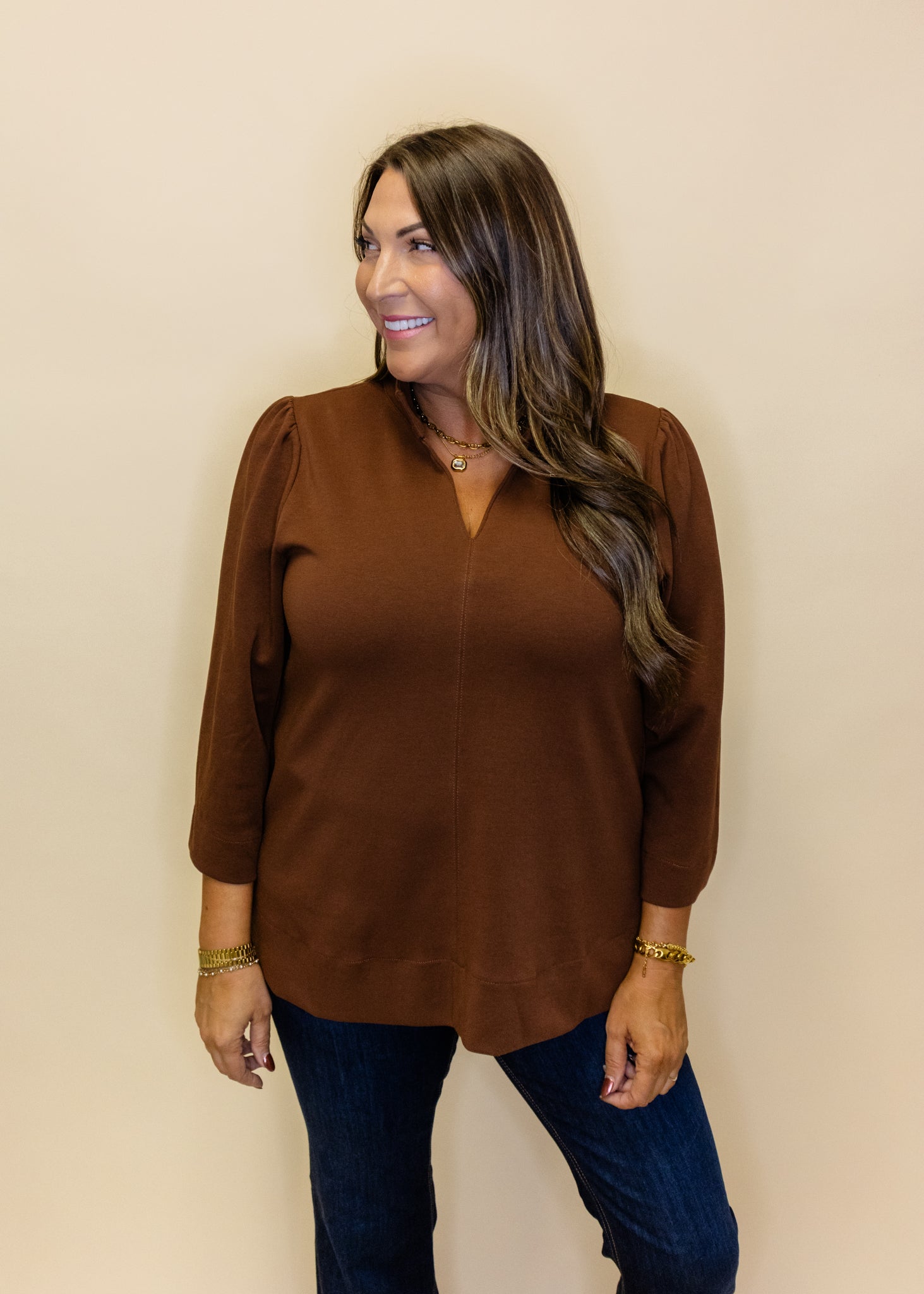 Brown Standing Collar Top