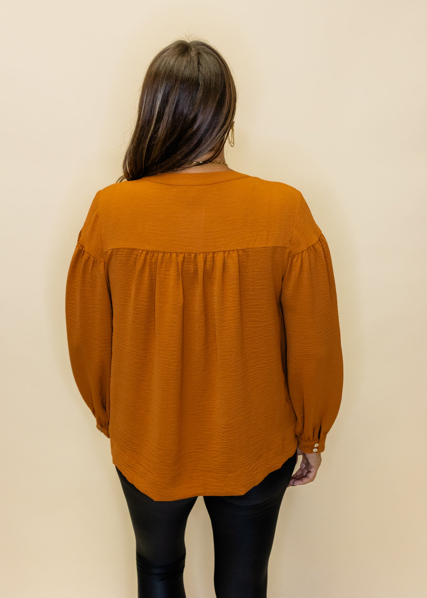 Toffee Pleat Long Sleeve Top
