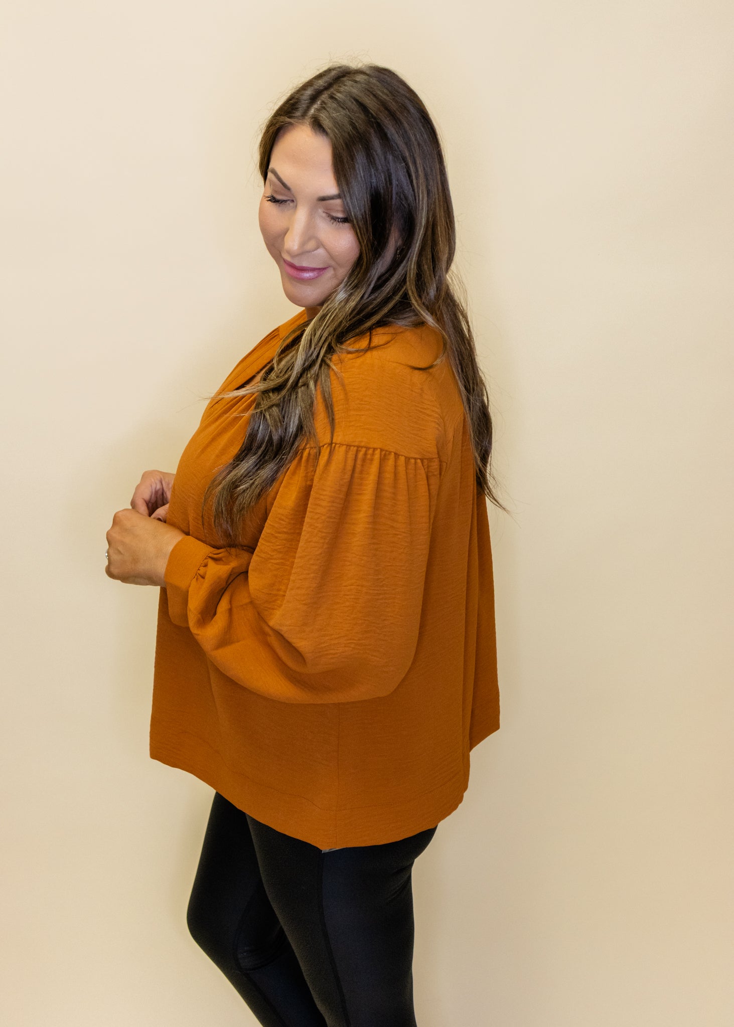 Toffee Pleat Long Sleeve Top