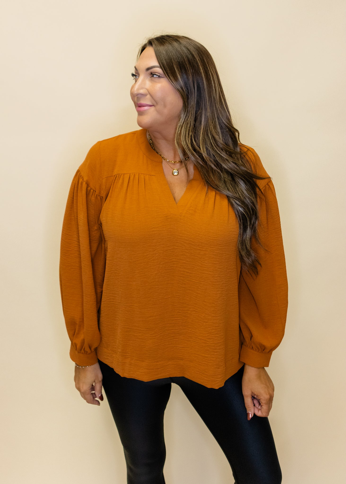 Toffee Pleat Long Sleeve Top