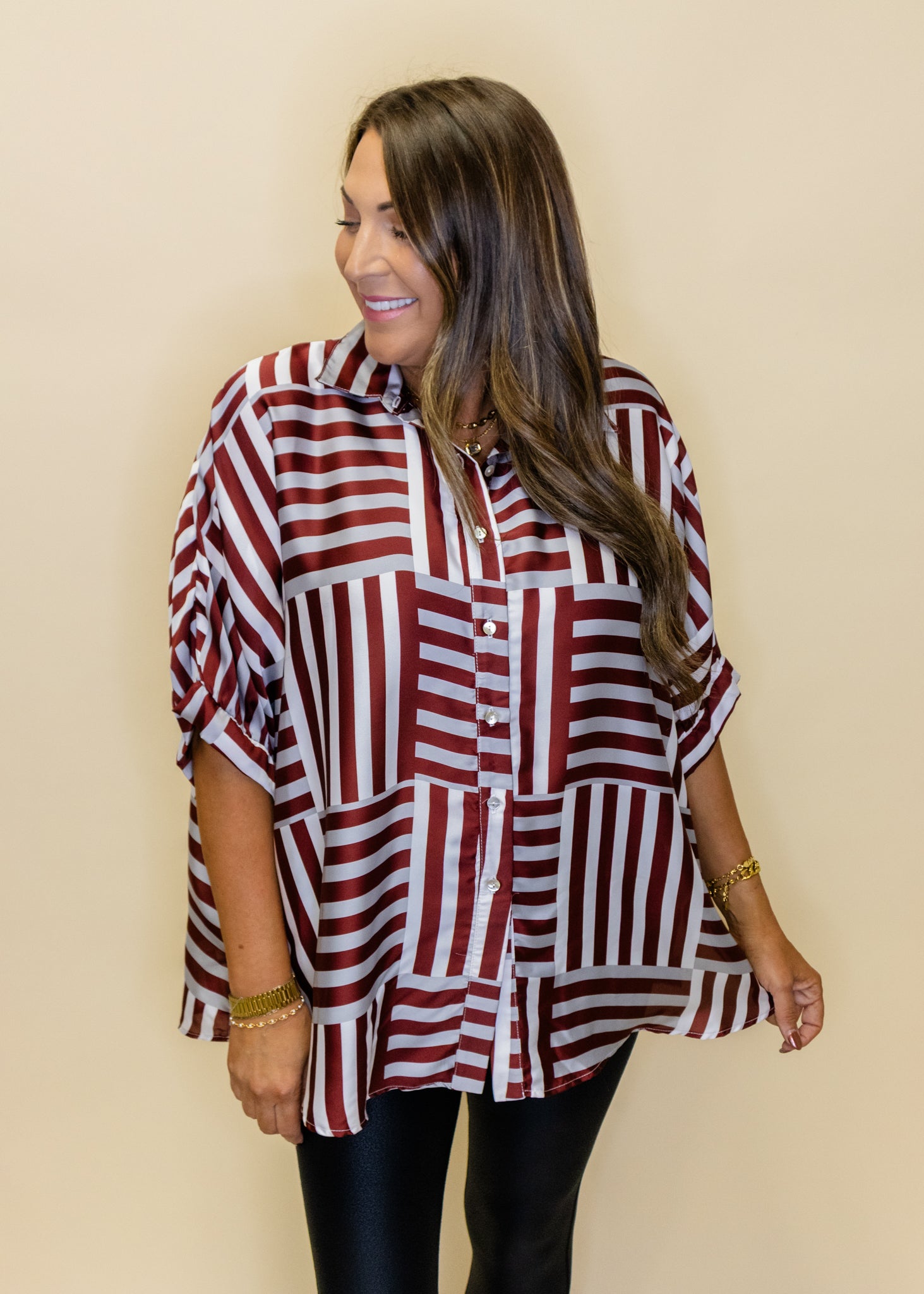 Arizona Deep Stripes Button Down Top